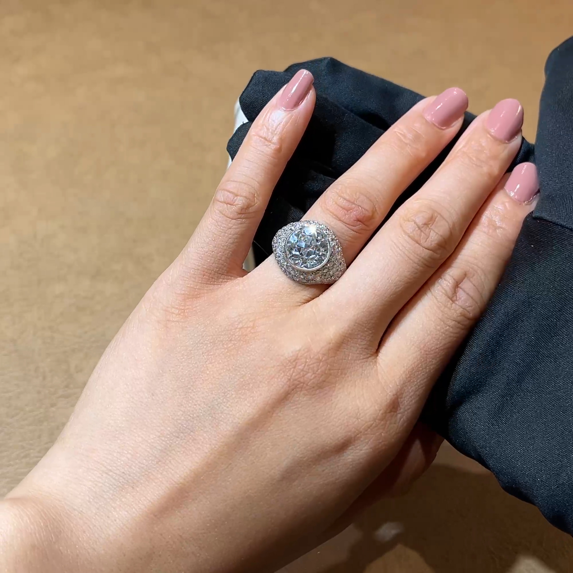 Art Deco Cartier Old European Cut 5.10ct Diamond Bombé Ring in Platinum