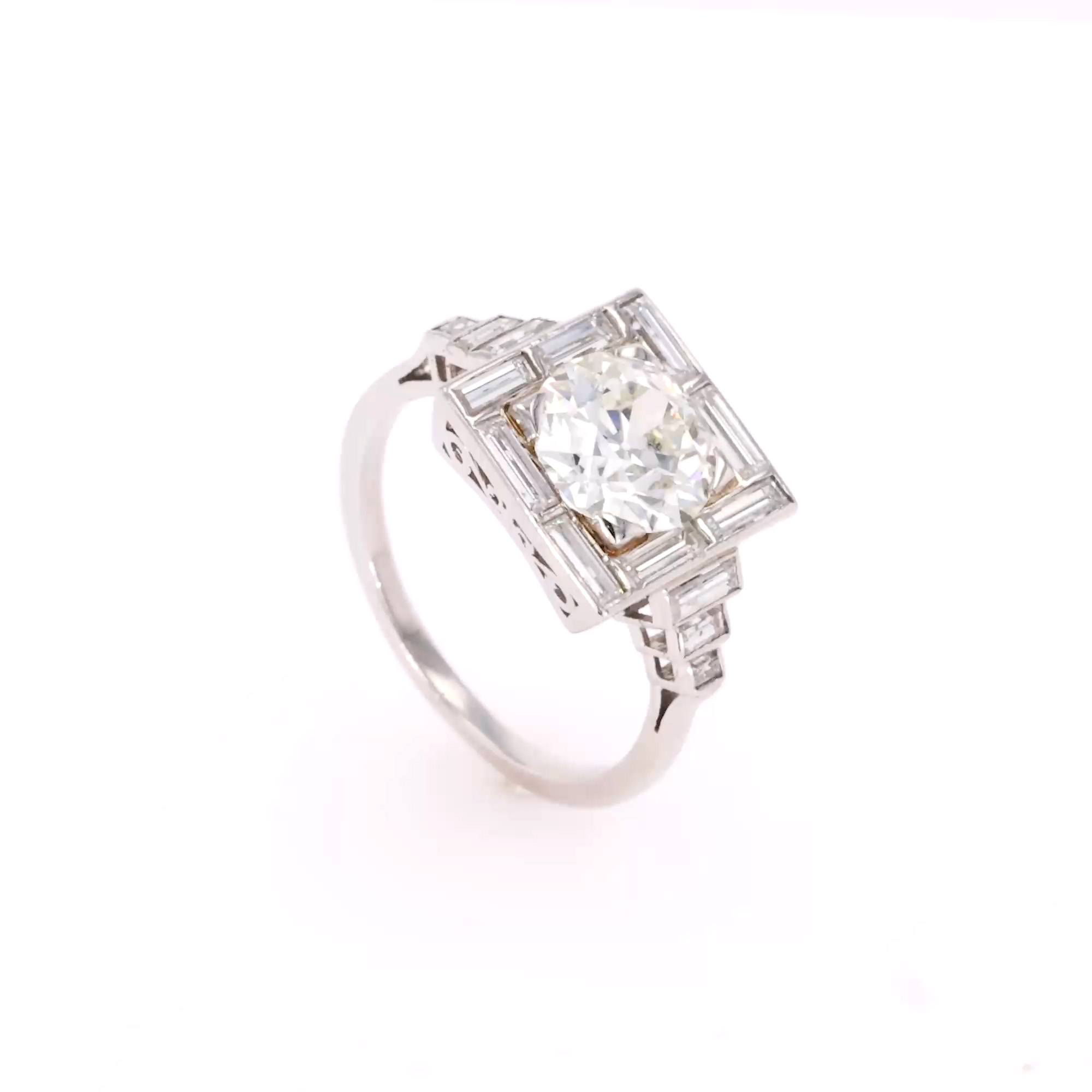 Art Deco Old European Cut 2.40ct Diamond Ring In Platinum