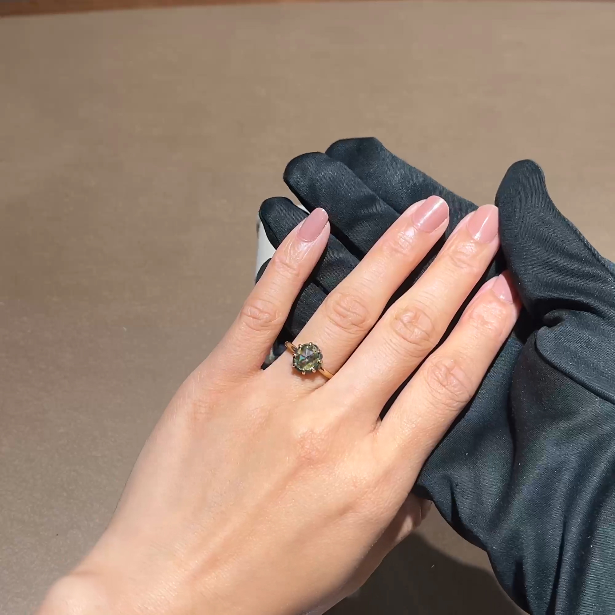 Victorian Rose Cut 0.88ct Fancy Green-Yellow Diamond Ring In 18ct Yellow Gold and Silver