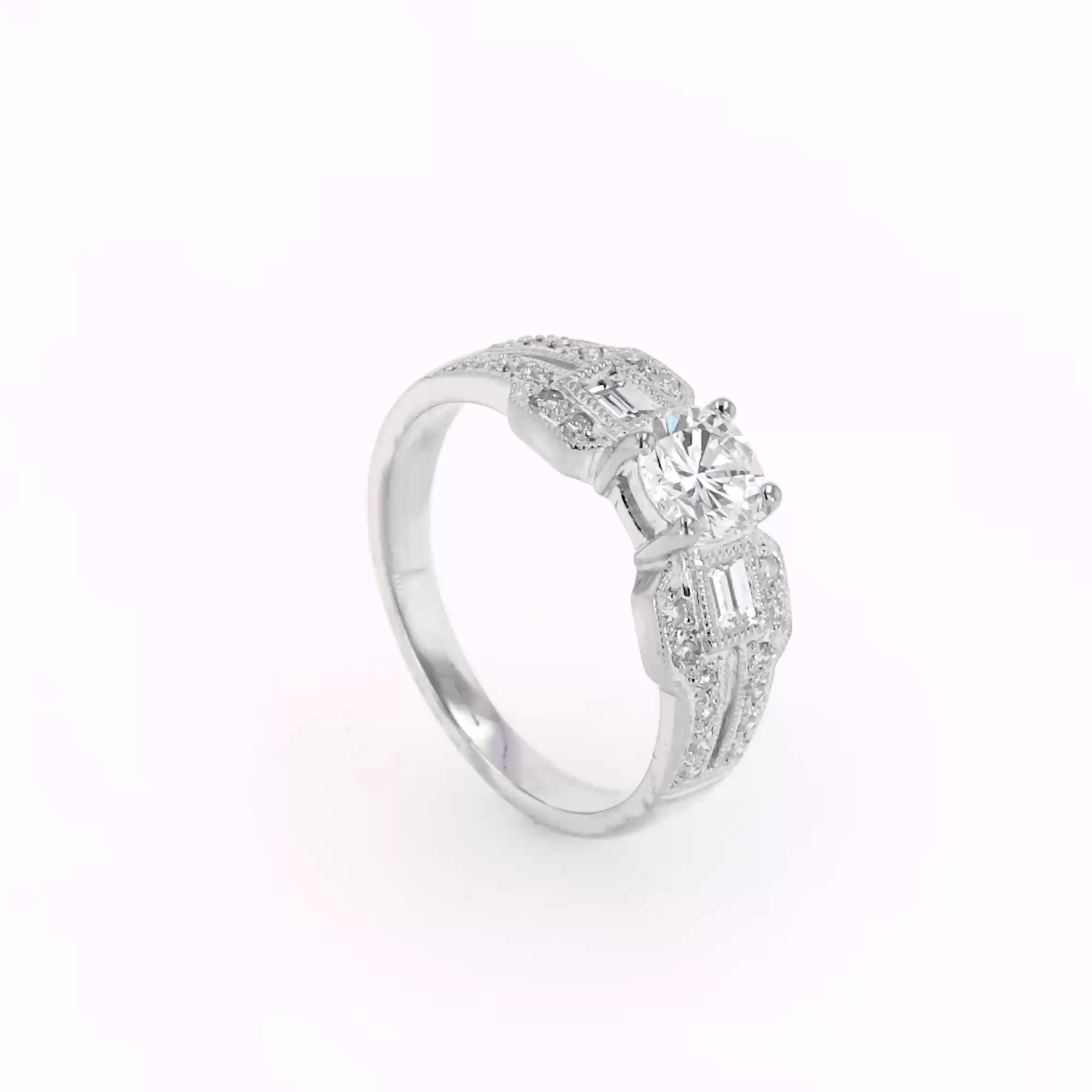 Art Deco 0.33ct Old European Cut Diamond Ring in 18ct White Gold