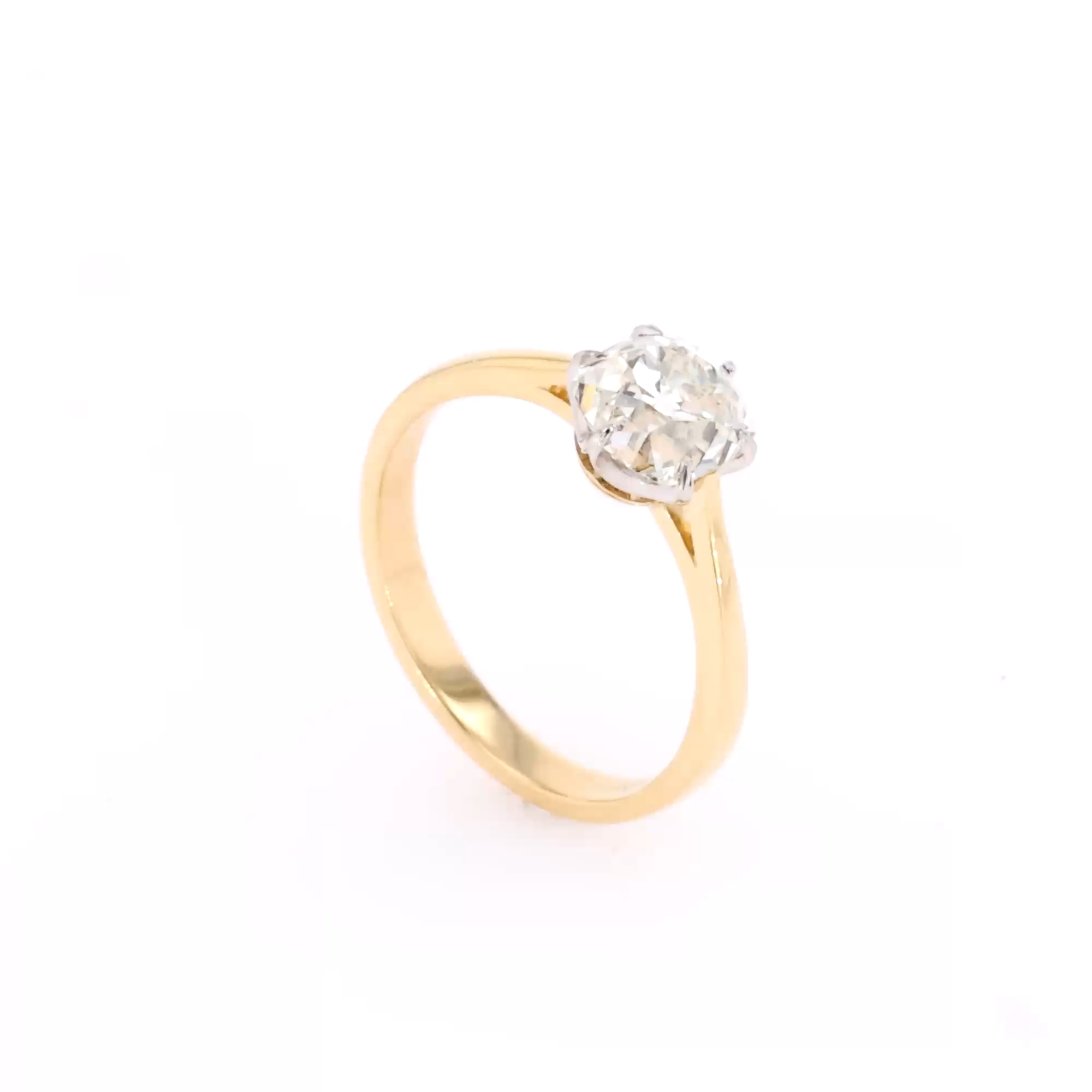  Cushion Cut 1.72ct Diamond Six Claw Ring in 18ct Yellow Gold and Platinum