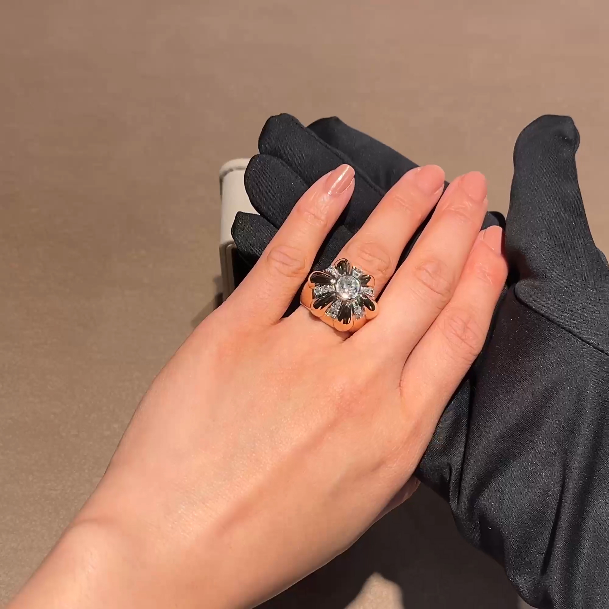 Retro Old Mine Cut Diamond Domed Dress Ring in 18ct Rose Gold