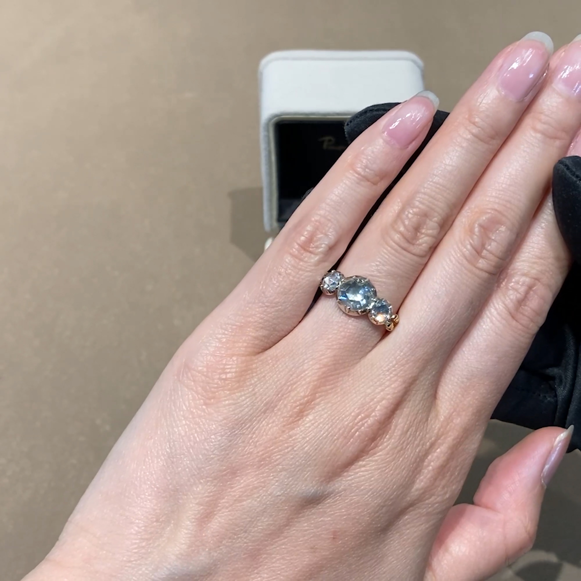 Late Georgian 2.04ct Diamond Three Stone Ring in 18ct Yellow Gold and Silver