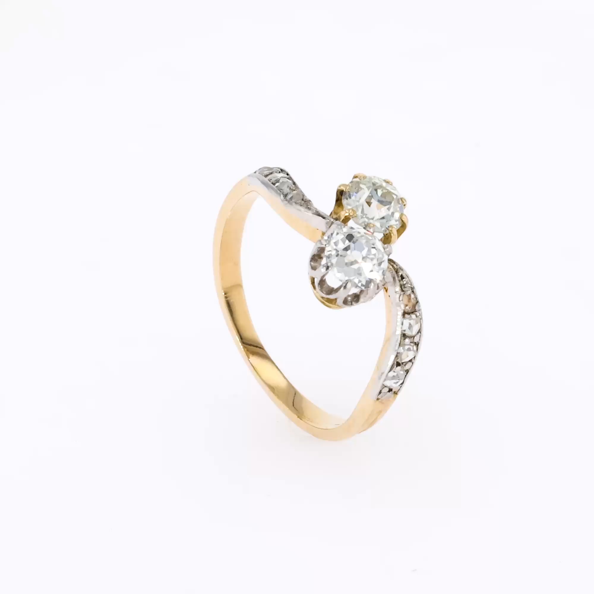 Old European Cut 0.80ct Diamond Toi Et Moi Ring in 18ct Yellow Gold