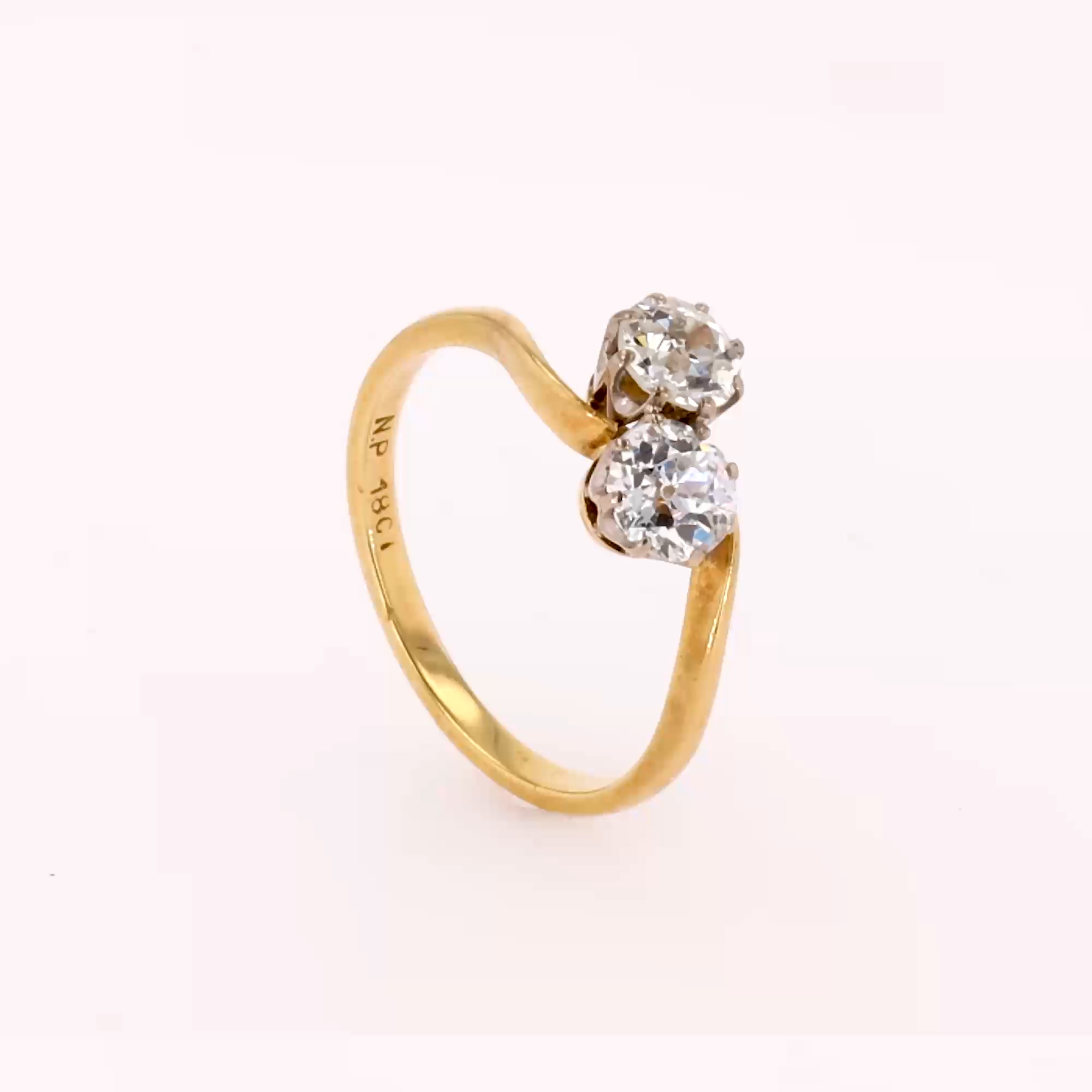 Edwardian Old Cut Diamond Toi et Moi Ring in 18ct Yellow Gold
