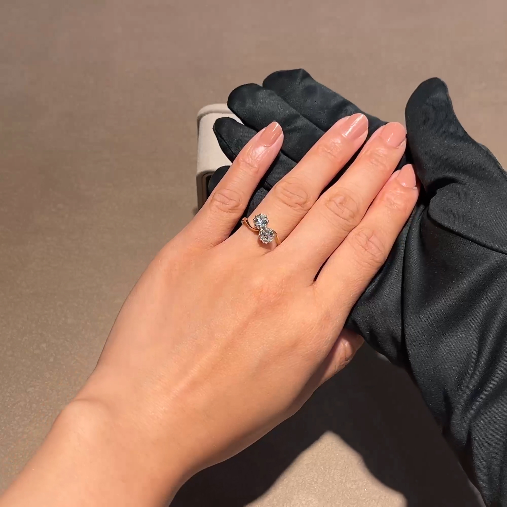 Edwardian Old Cut Diamond Toi et Moi Ring in 18ct Yellow Gold