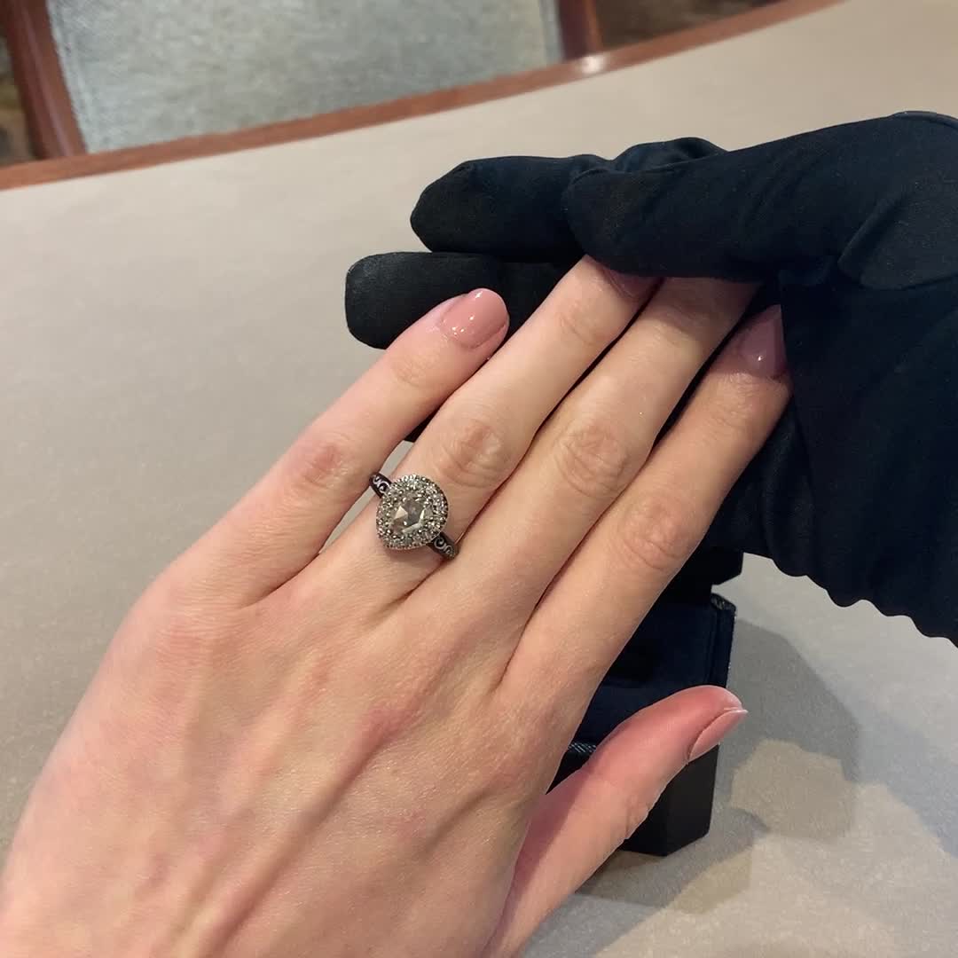 Georgian 0.86ct Diamond and Enamel Cluster Ring in Silver & 18ct Yellow Gold