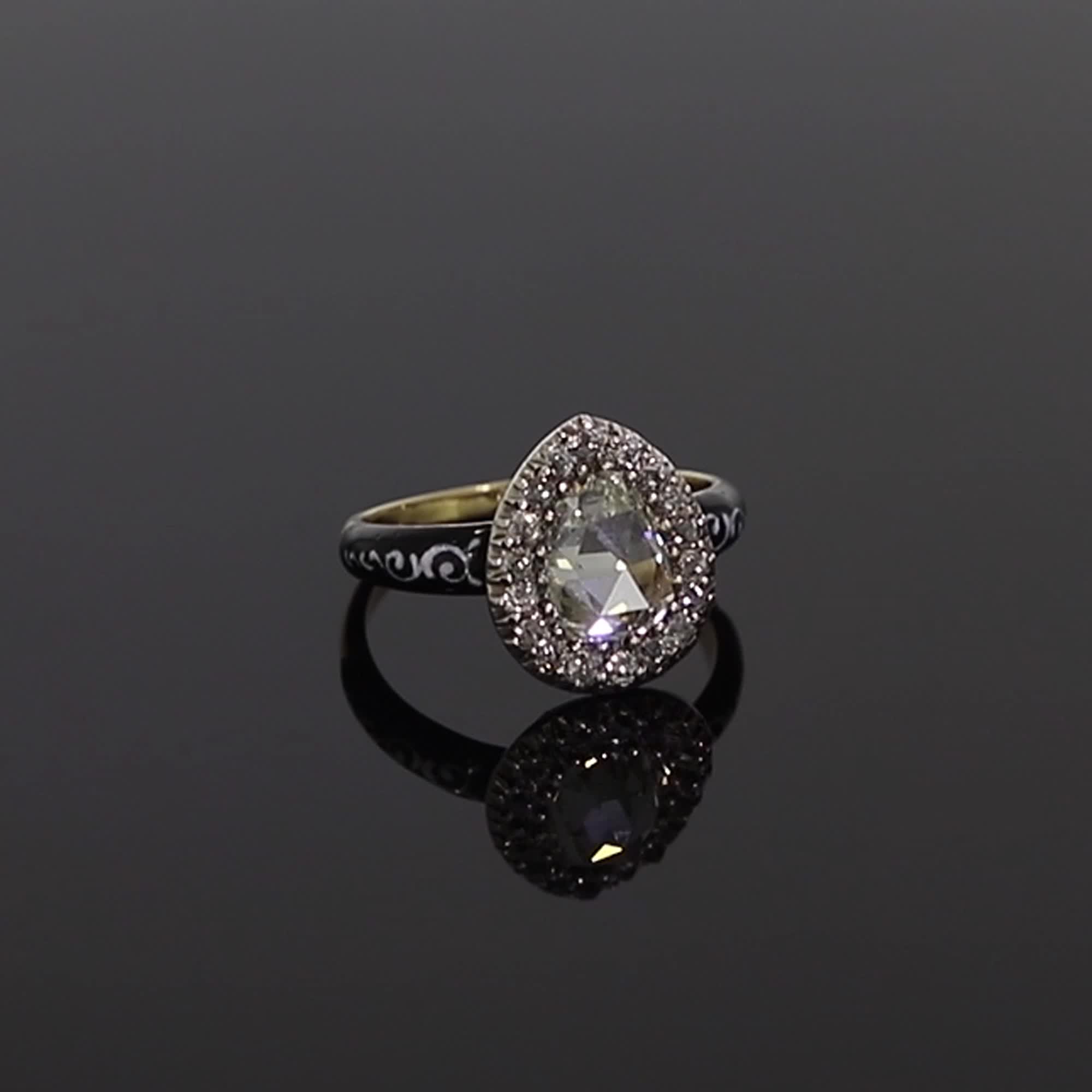 Georgian 0.86ct Diamond and Enamel Cluster Ring in Silver & 18ct Yellow Gold