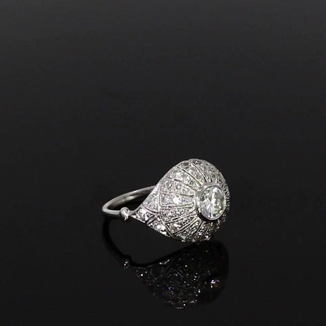 Art Deco Diamond Bombé Ring<br /> 0.51CT in Platinum