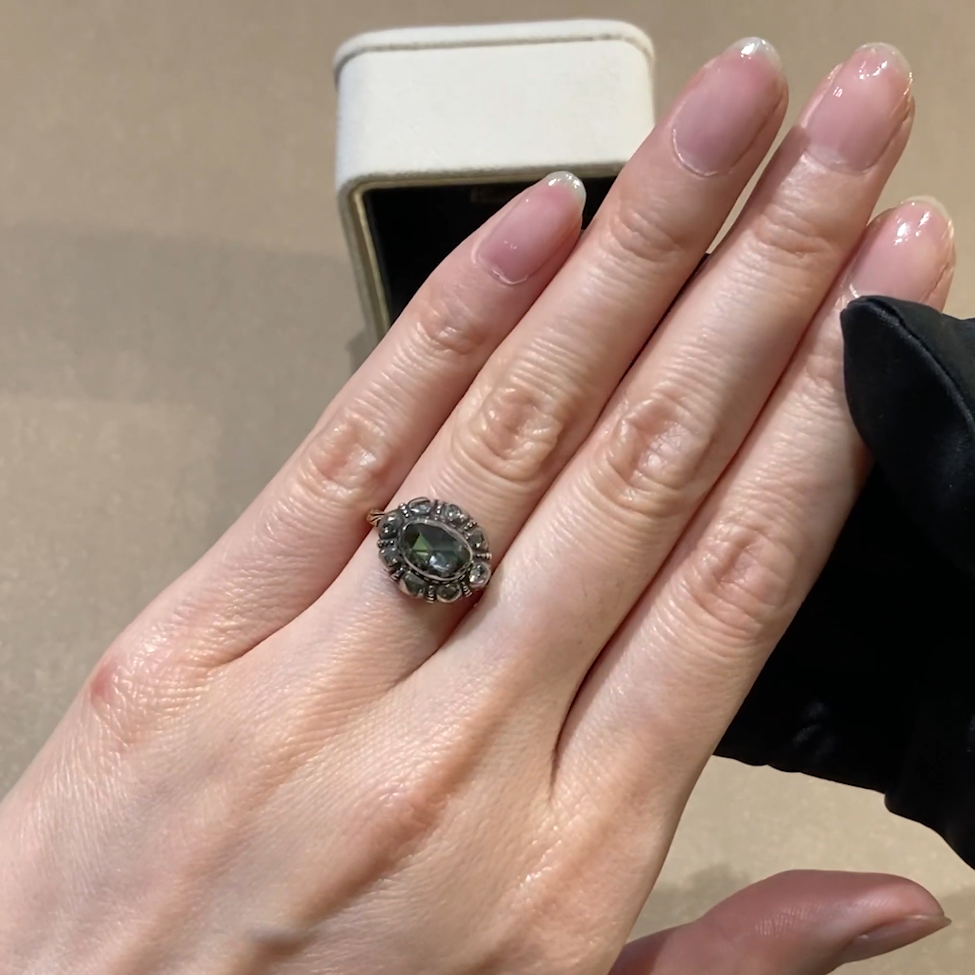 Georgian Oval Rose cut Diamond Cluster Ring in 18ct Yellow Gold and Silver