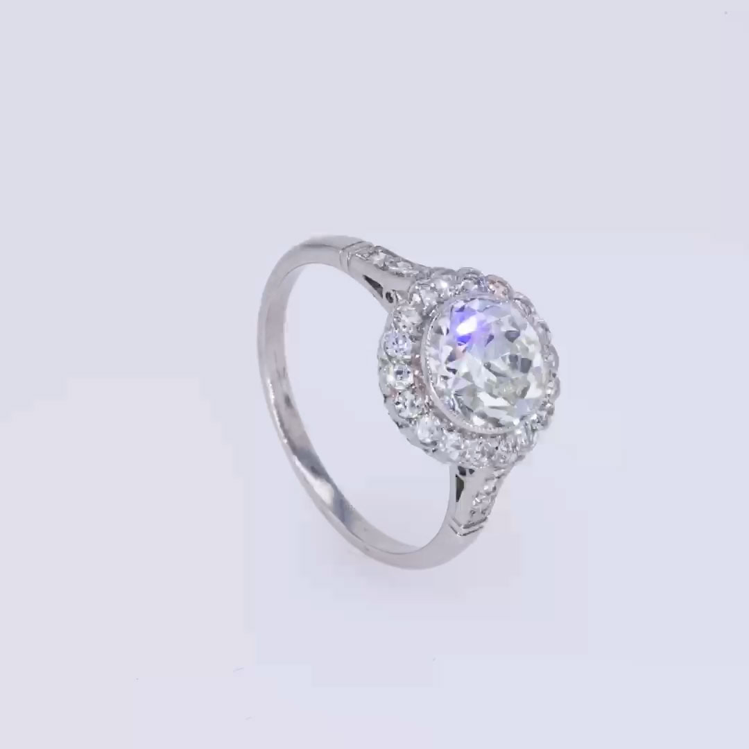 Old Cut 1.68ct Diamond Cluster Ring in Platinum