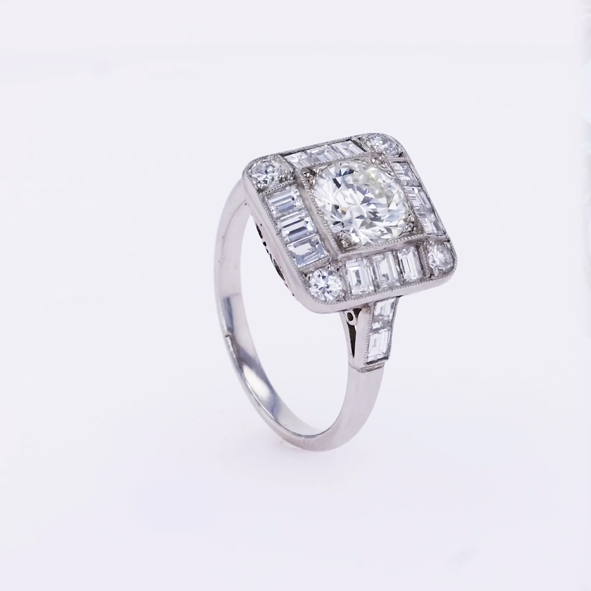 Old Cut 1.26ct Diamond Plaque Ring in Platinum