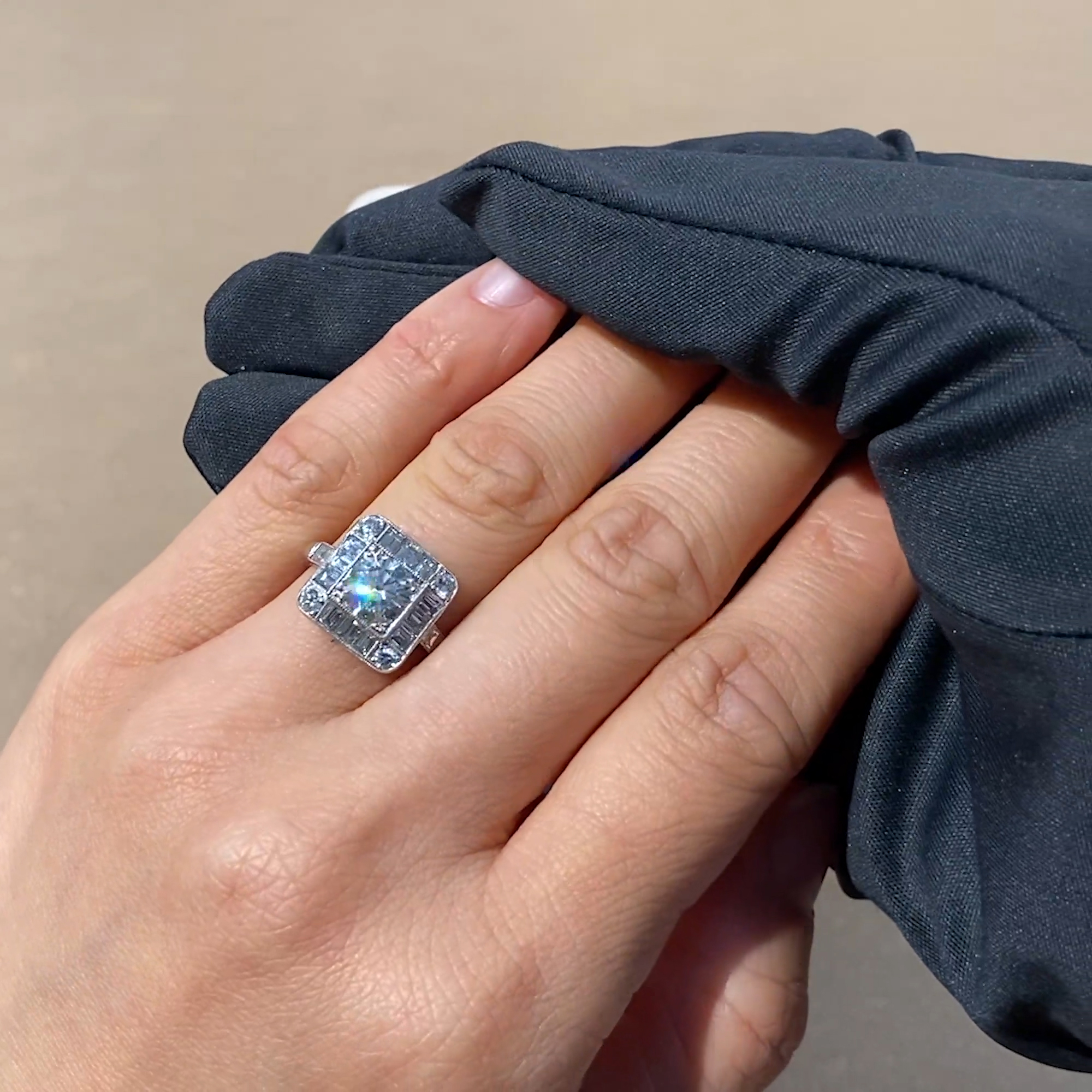 Old Cut 1.26ct Diamond Plaque Ring in Platinum
