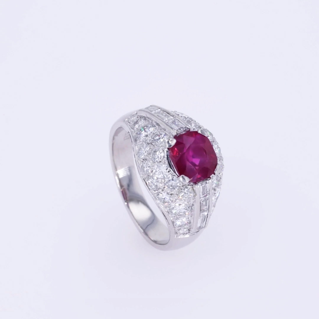 1960s Bvlgari 1.74ct Burmese Ruby Trombino Ring in Platinum