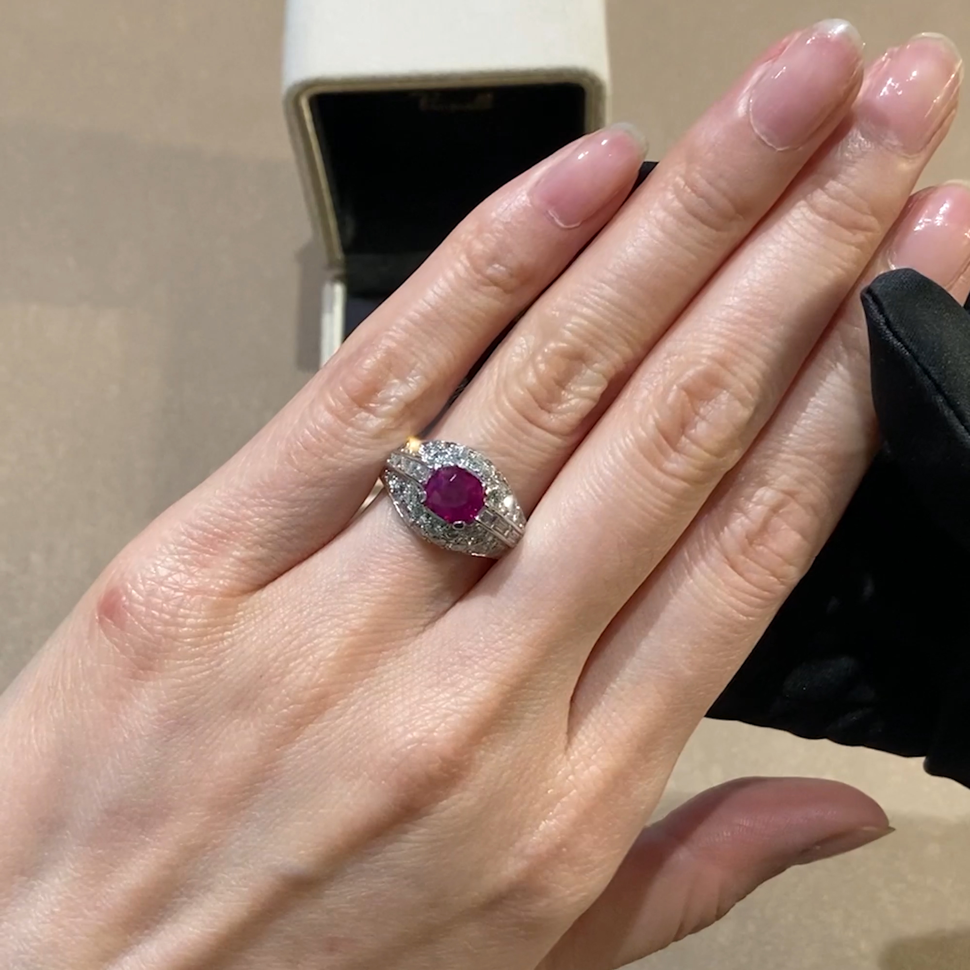 1960s Bvlgari 1.74ct Burmese Ruby Trombino Ring in Platinum