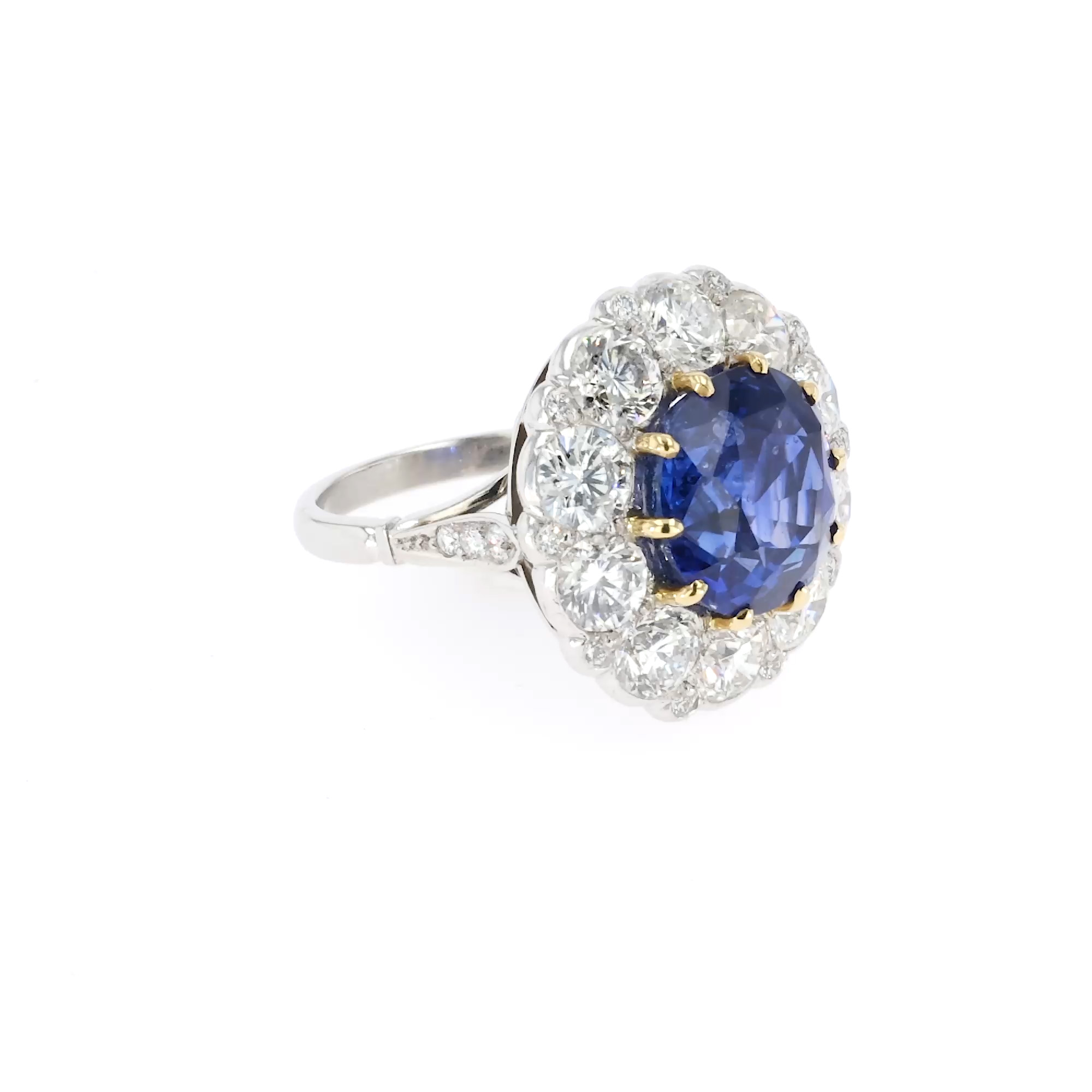 Victorian Inspired Sri Lankan Sapphire & Diamond Ring 10.62ct in Platinum