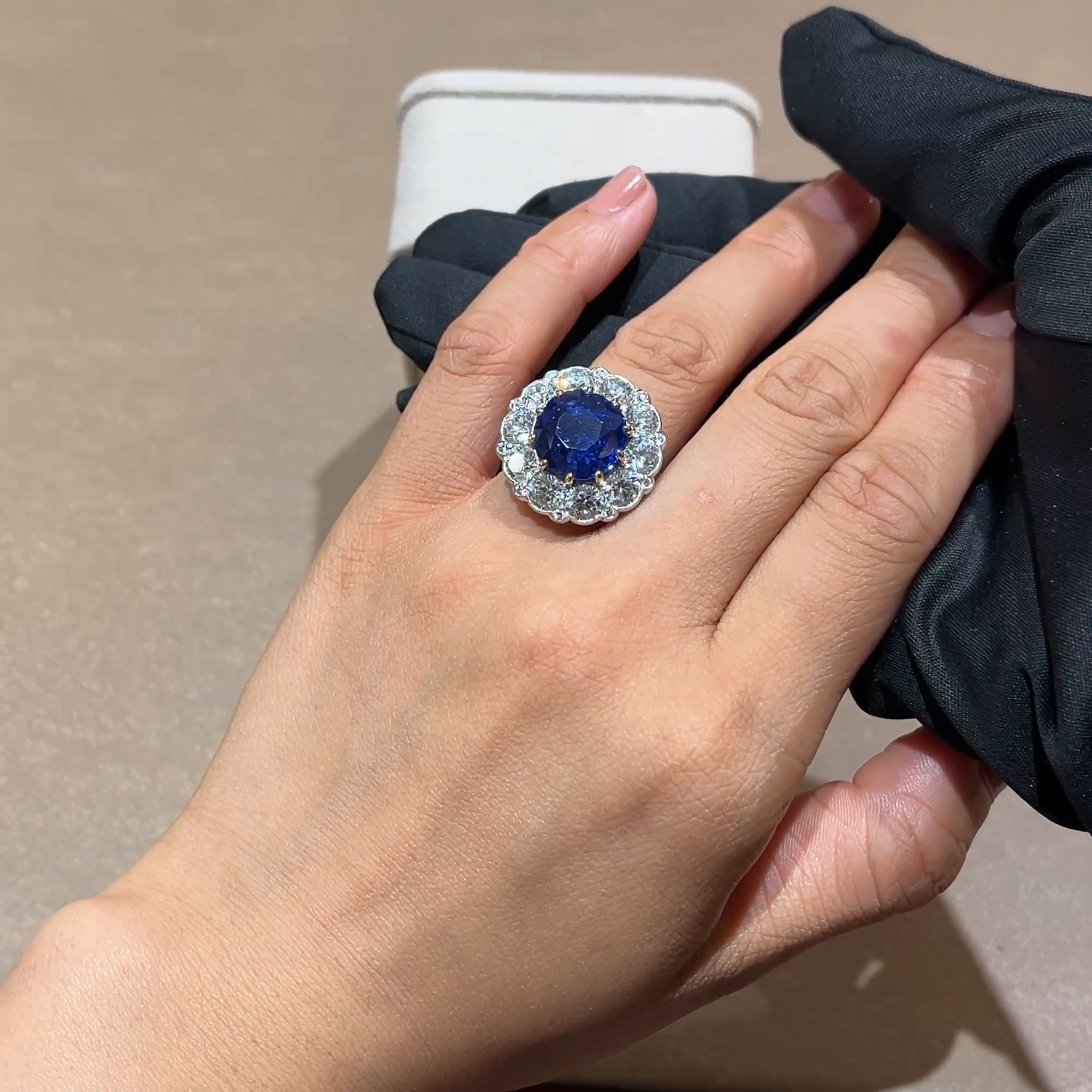 Victorian Inspired Sri Lankan Sapphire & Diamond Ring 10.62ct in Platinum