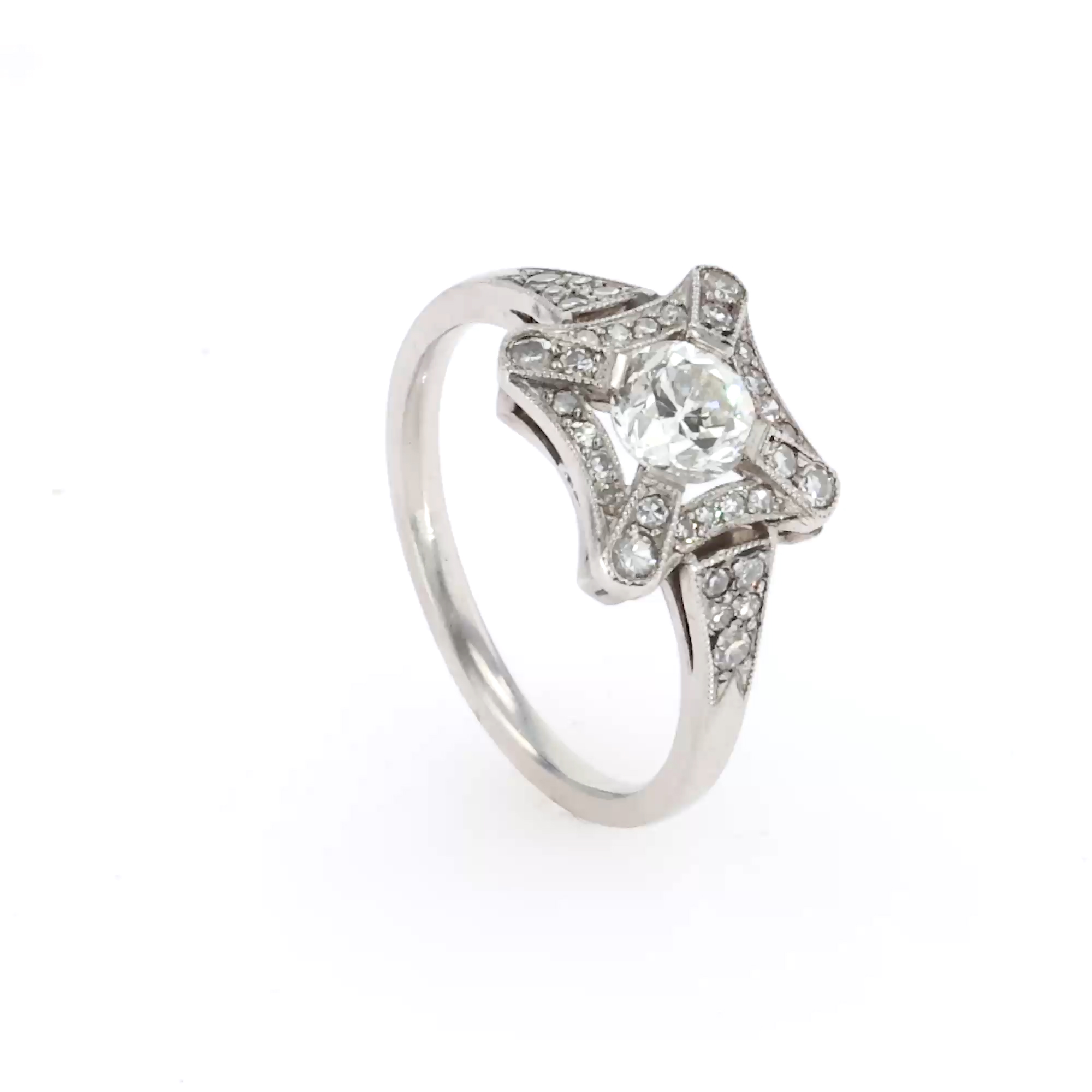 Art Deco Inspired Old Cut 0.67ct Diamond Cluster Ring in Platinum
