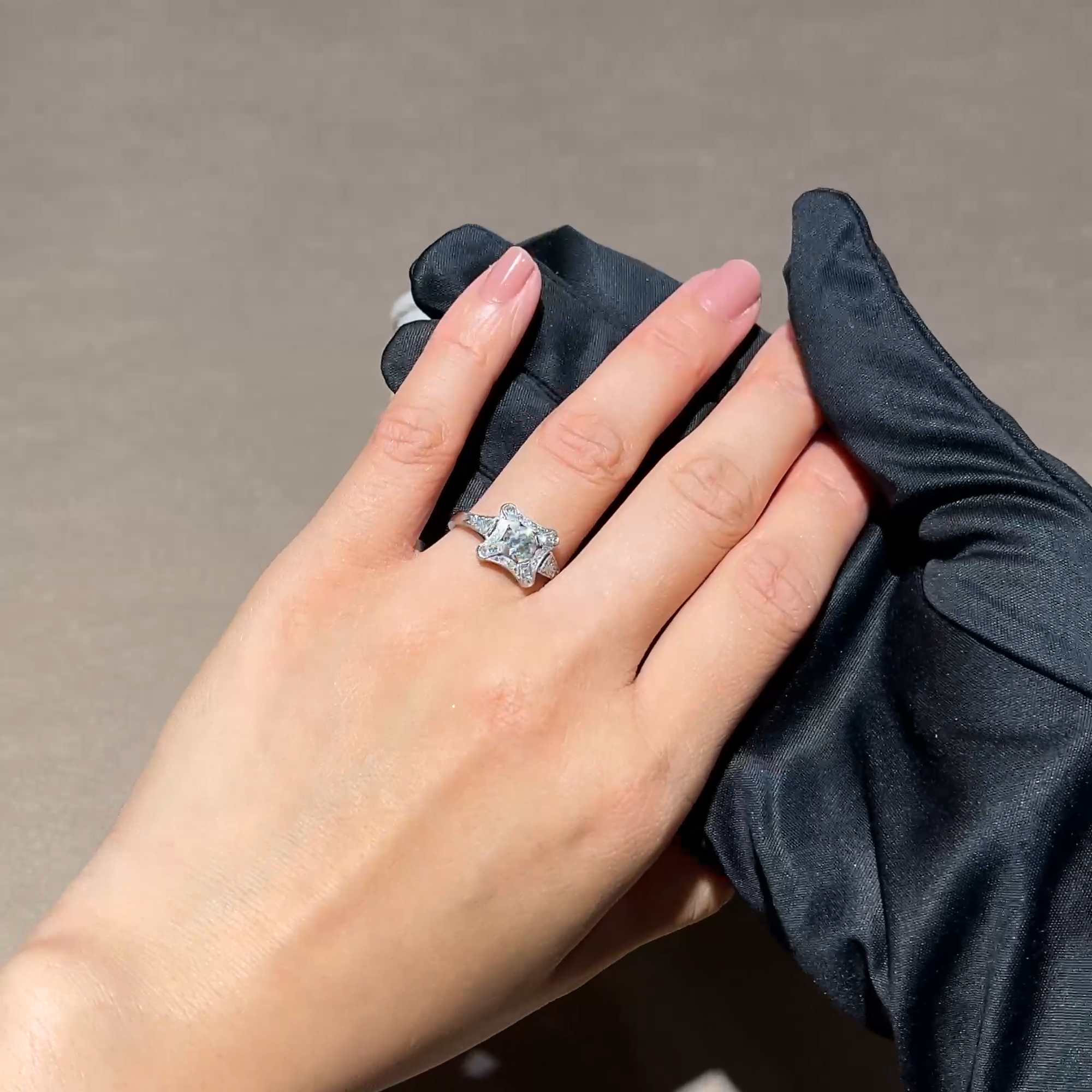 Art Deco Inspired Old Cut 0.67ct Diamond Cluster Ring in Platinum