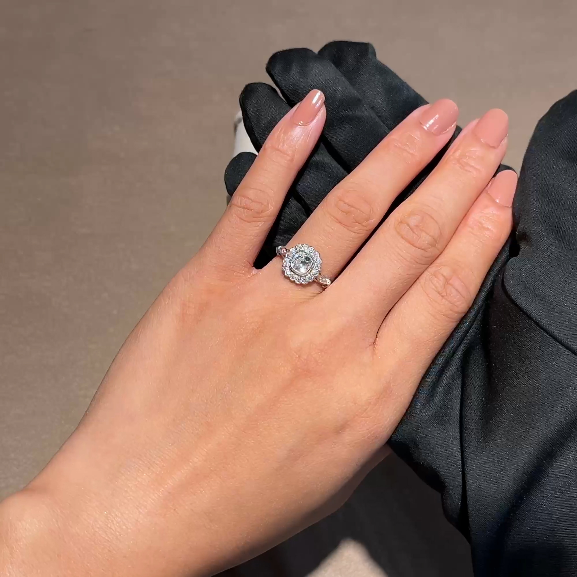 Old Cut Diamond Cluster Ring in Platinum