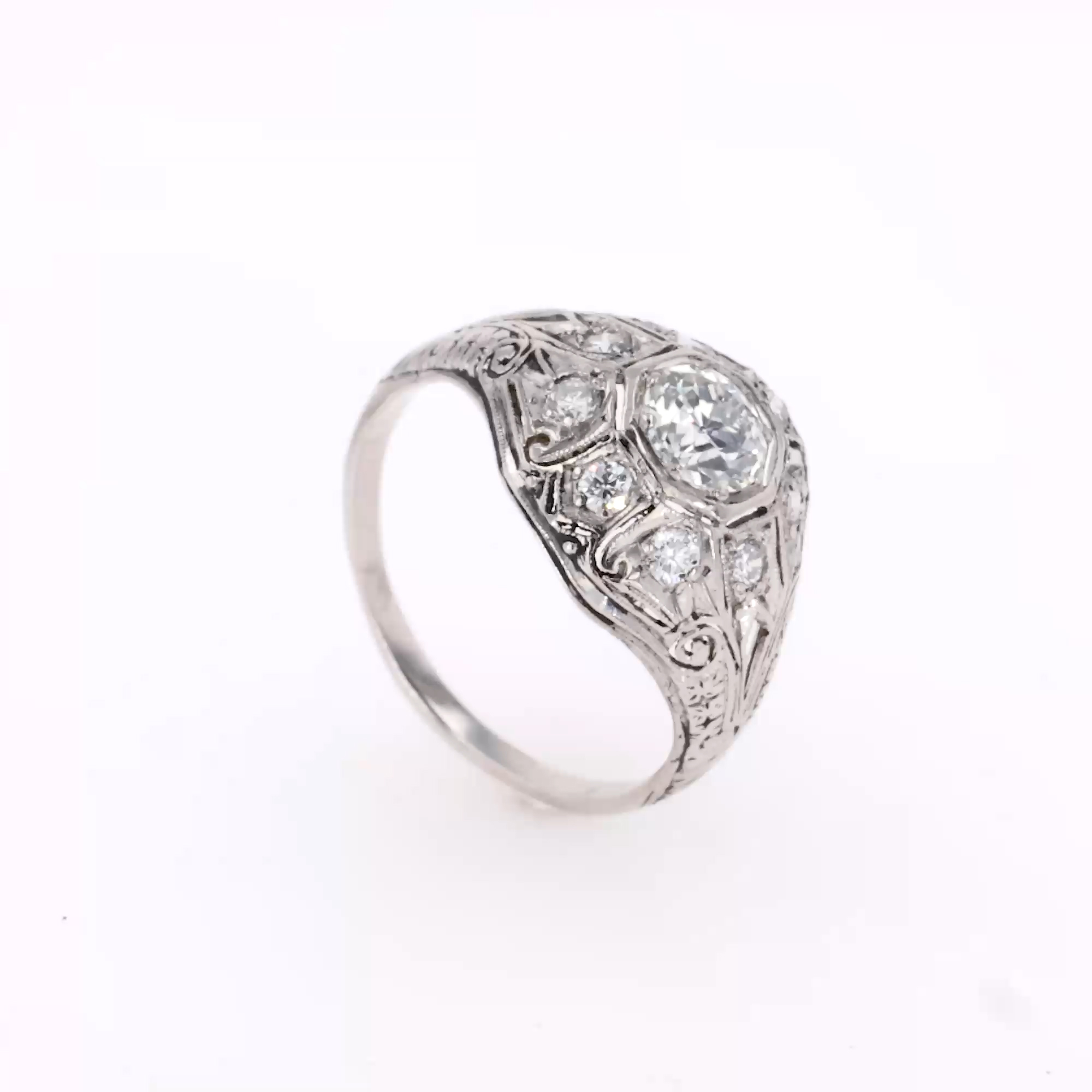 Art Deco Old European Cut Diamond Cluster Ring in Platinum