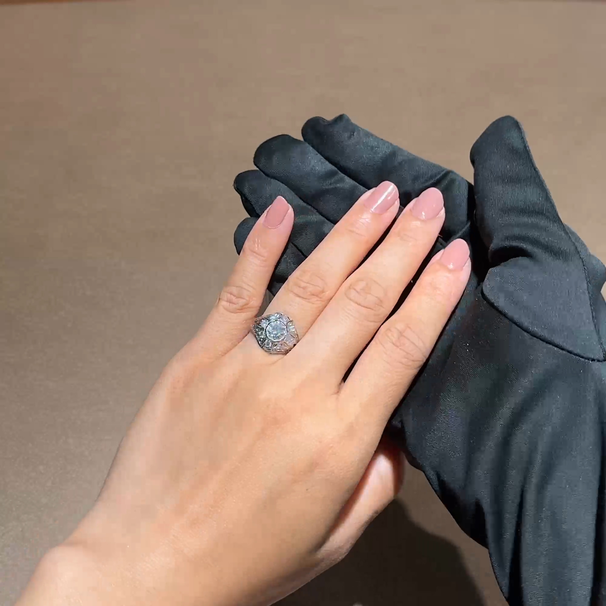 Art Deco Old European Cut Diamond Cluster Ring in Platinum