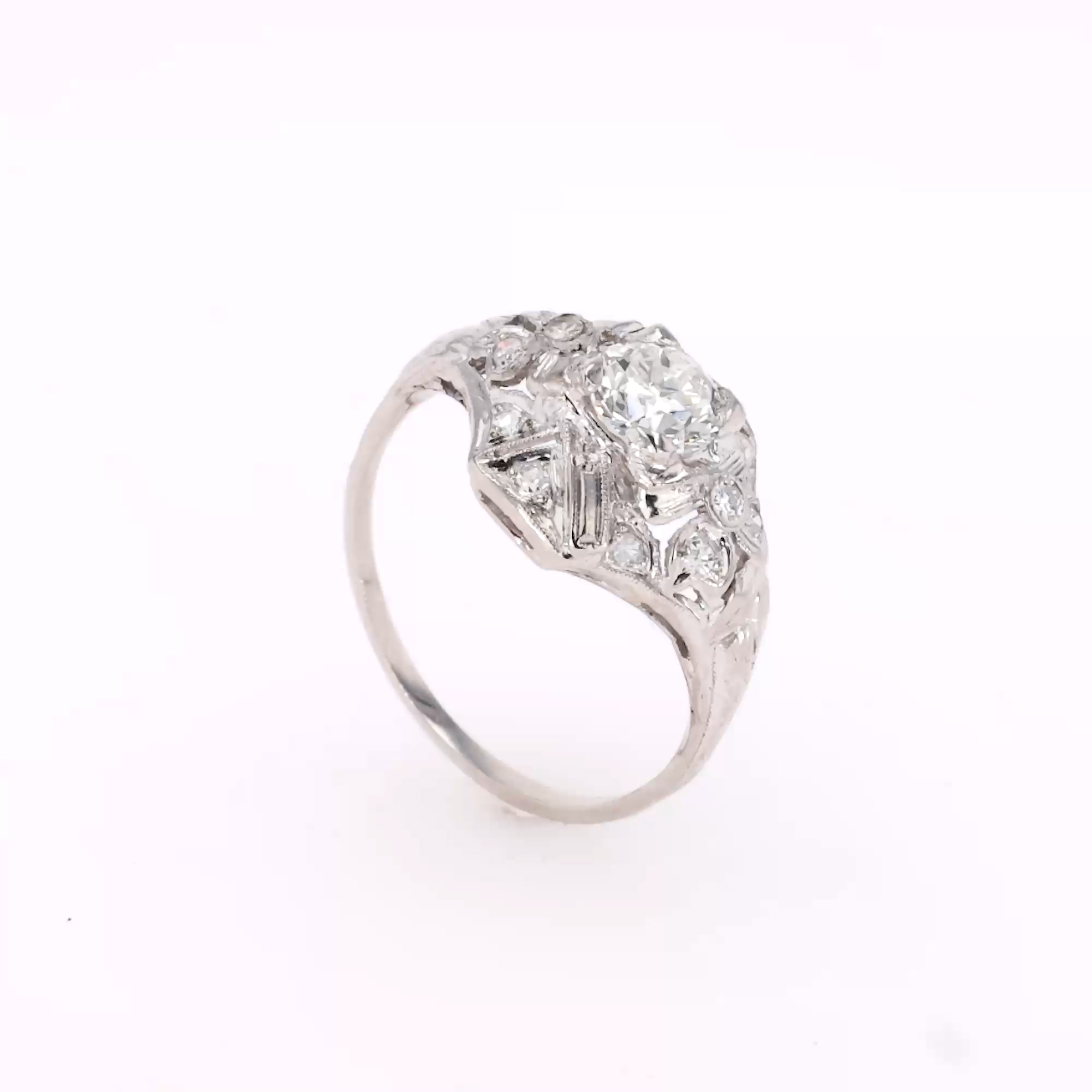 Old European Cut Diamond Cluster Ring in Platinum
