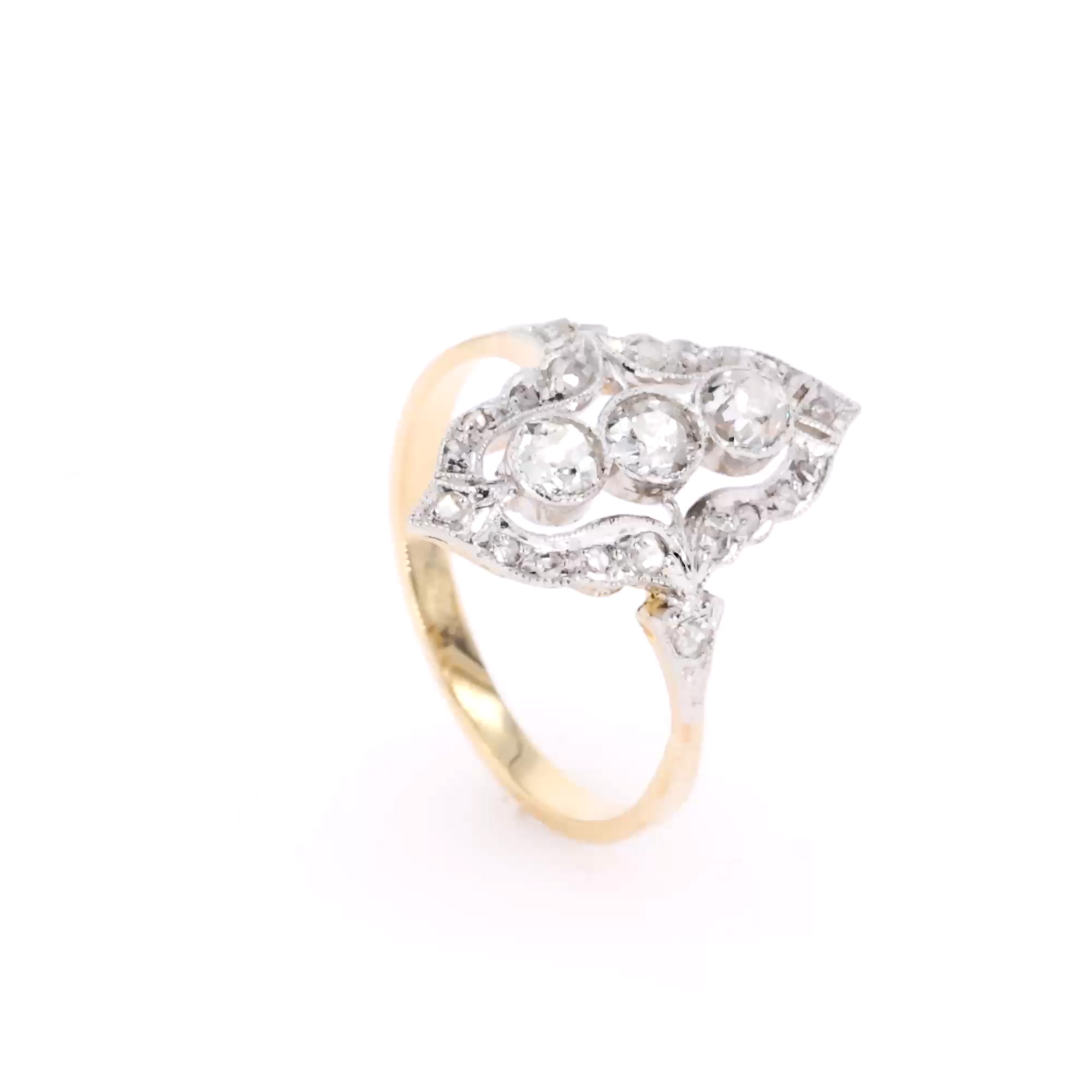 Old European Cut Cut Diamond Cluster Ring in 18ct Yellow and White Gold
