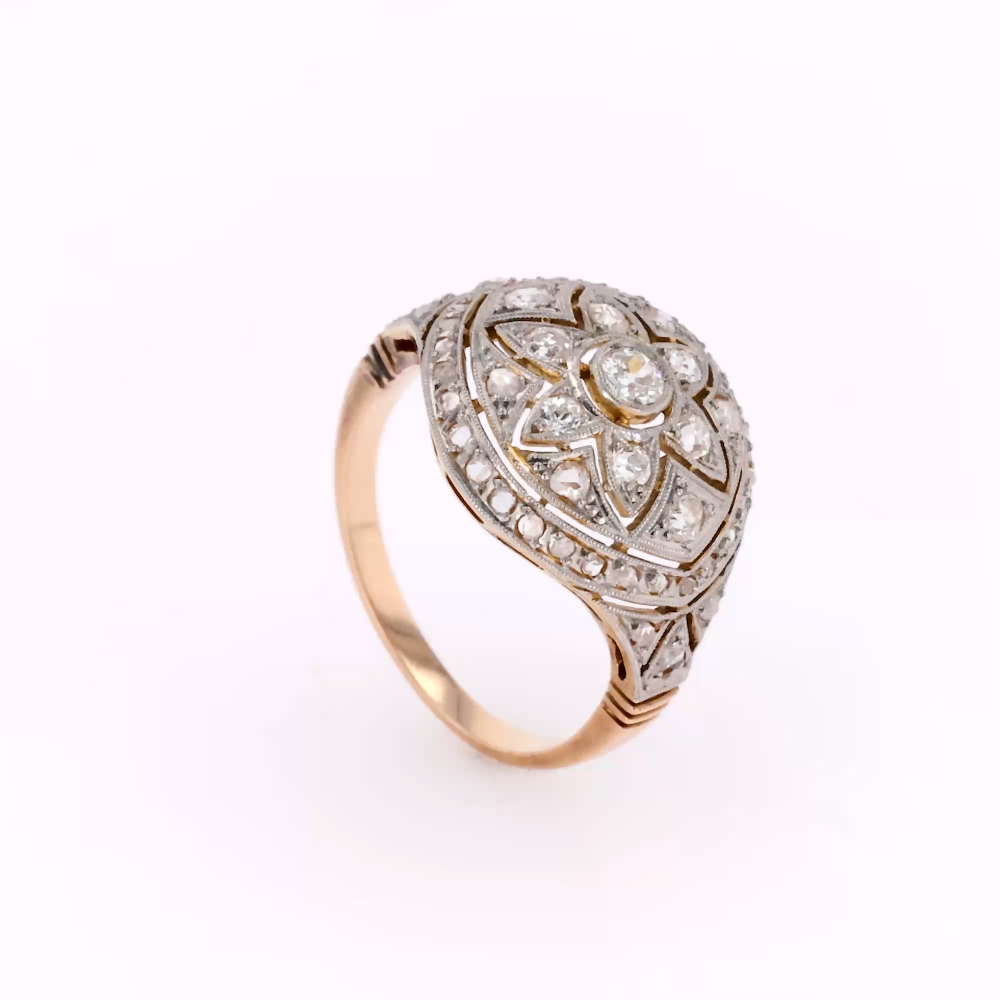 Edwardian Rose & Old Cut 0.55ct Diamond Cluster Ring 18ct Yellow Gold & Platinum