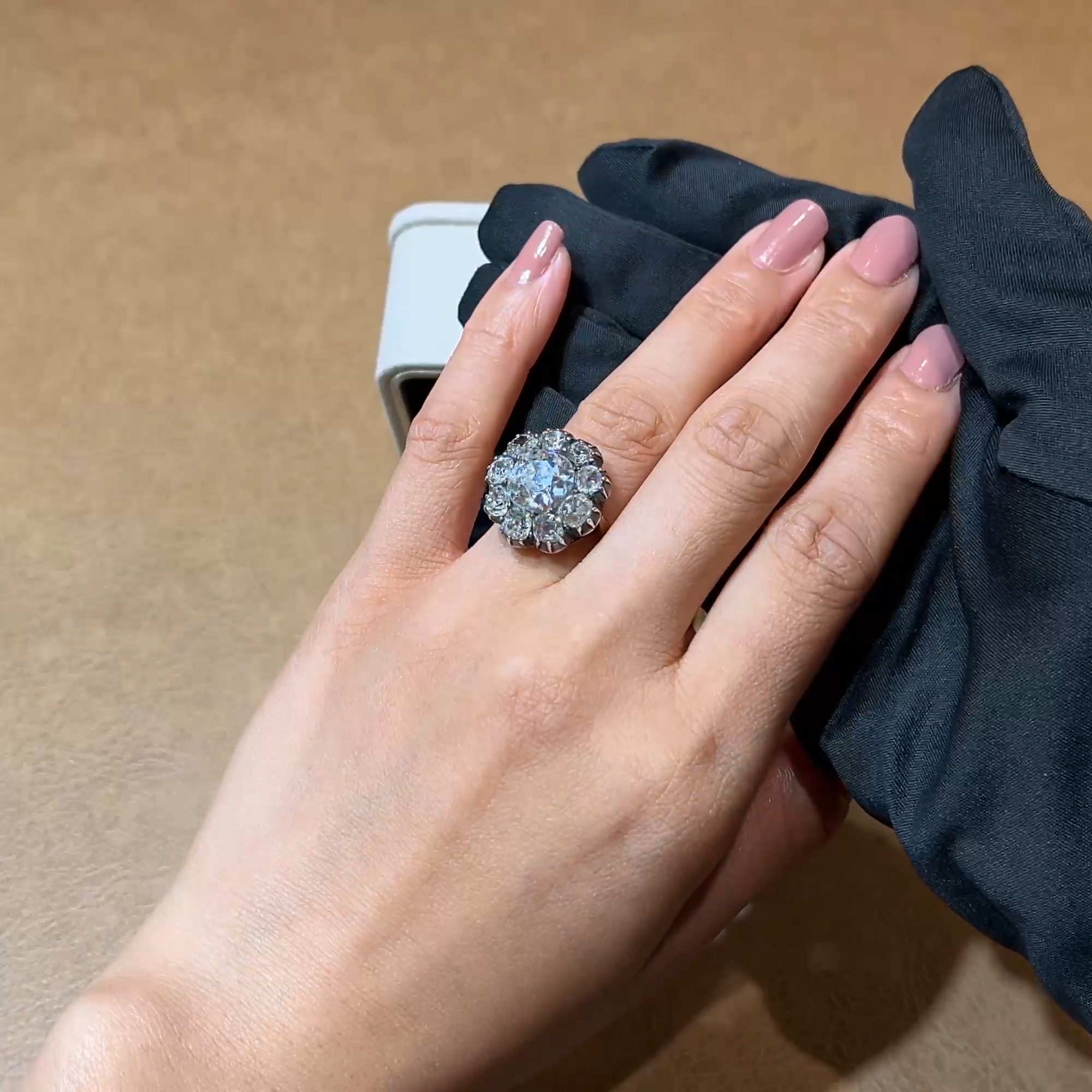 Victorian Antique Cushion Cut 3.14ct Diamond Ring In Silver and Yellow Gold