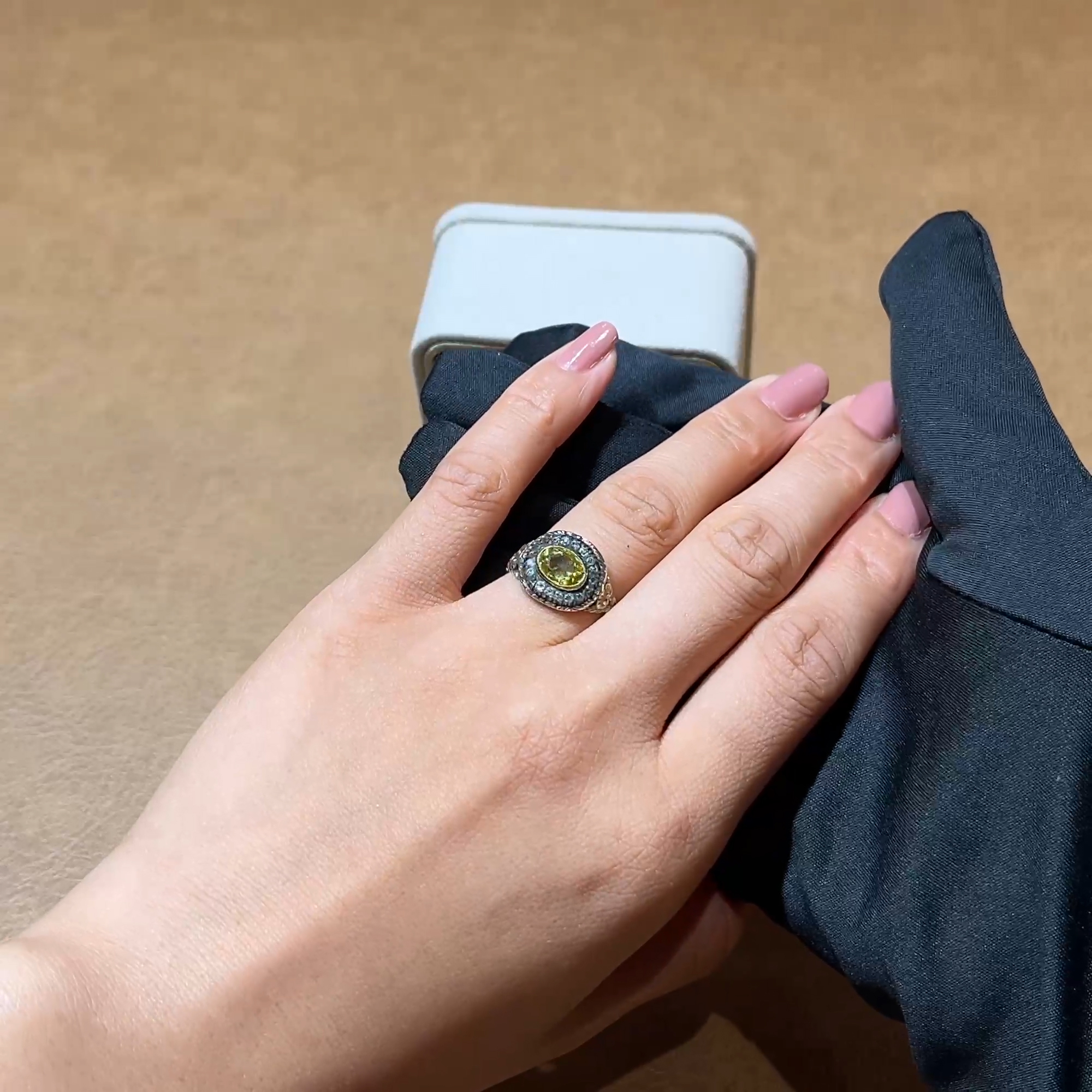 Georgian Oval Cut Yellow Diamond Cluster Ring in Yellow Gold & Silver
