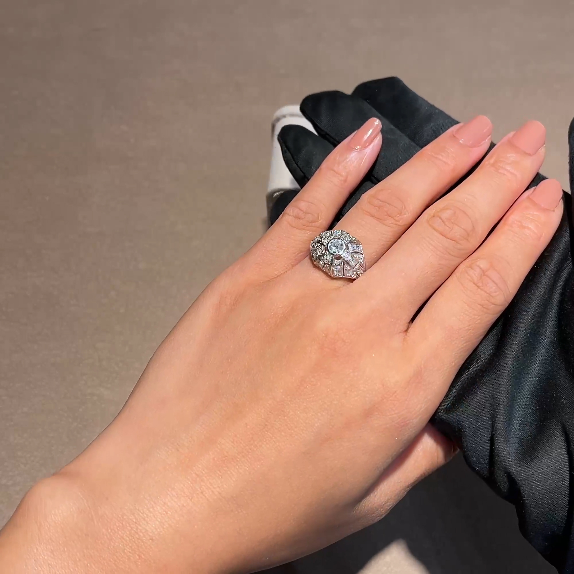 Edwardian Old European Cut Diamond Openwork Ring in Platinum
