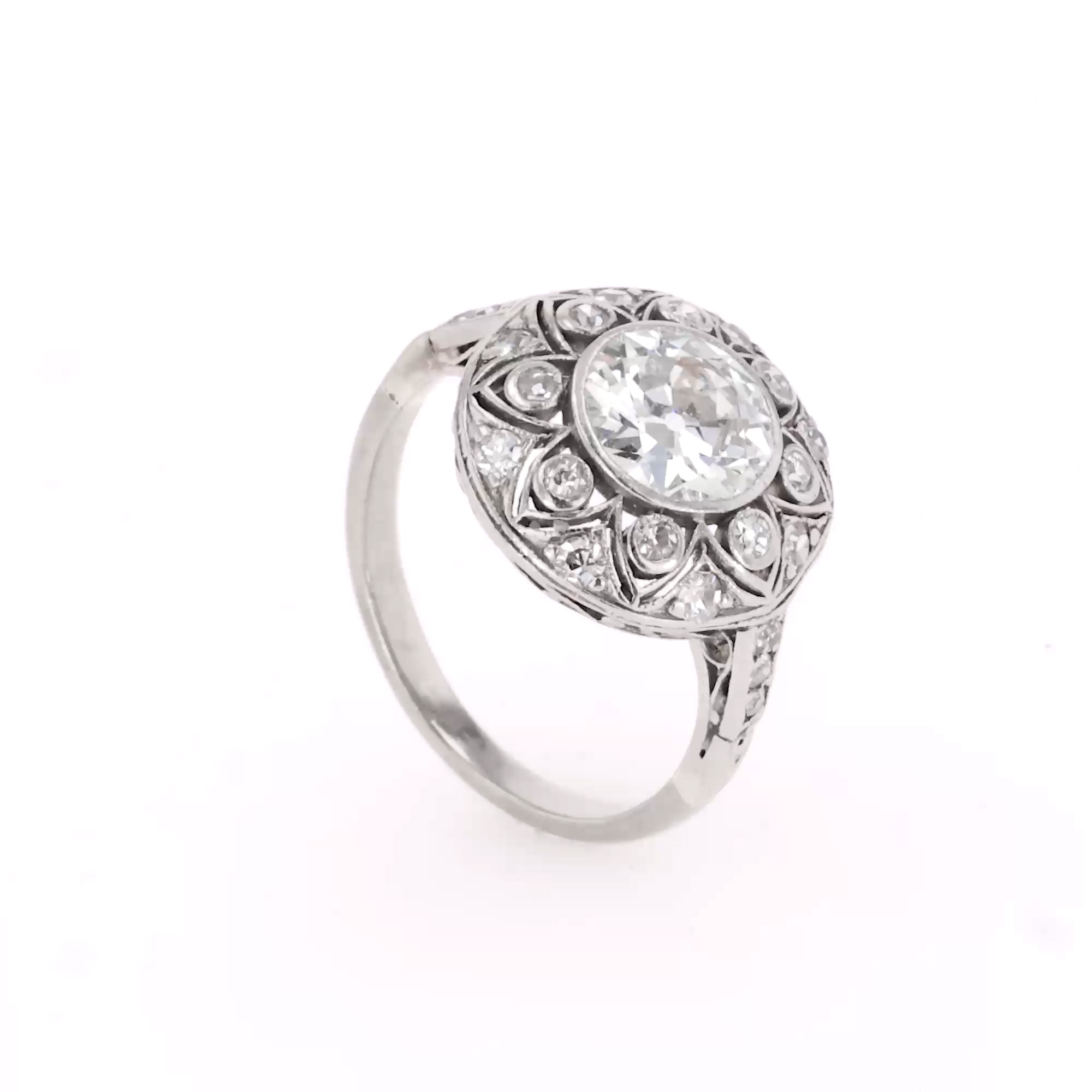 Edwardian Old Cut Diamond Openwork Cluster Ring in 18ct White Gold