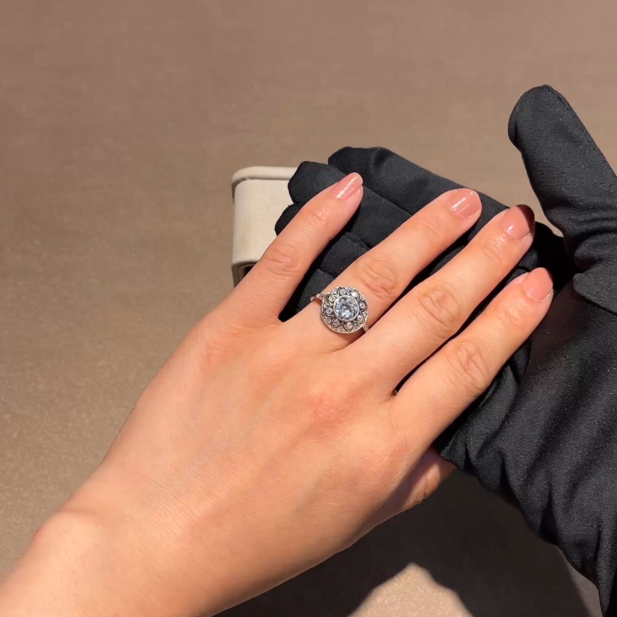 Edwardian Old Cut Diamond Openwork Cluster Ring in 18ct White Gold