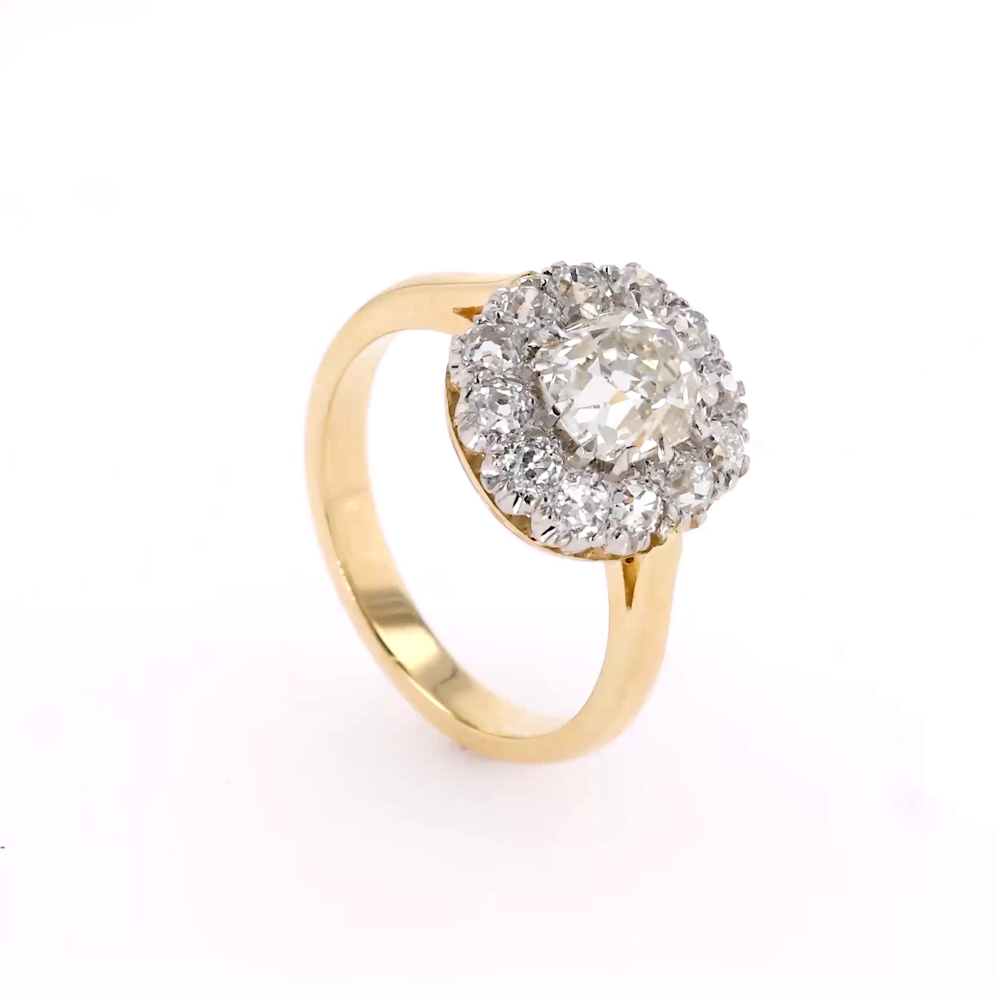 Coronet Old Cut 1.585ct Diamond Cluster Ring in 18ct Yellow Gold and Platinum