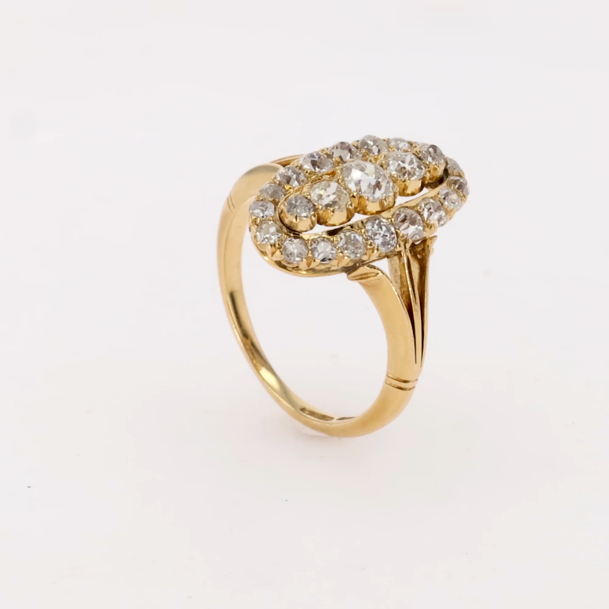 Old Mine Cut Diamond Cluster Ring in 18ct Yellow Gold