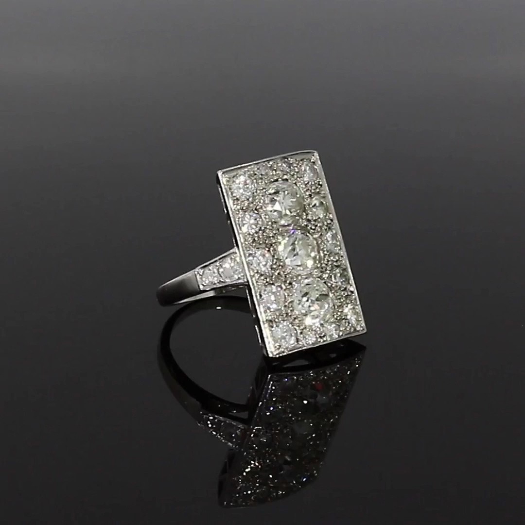 Art Deco Diamond Rectangular Plaque Ring 2.17cts in Platinum