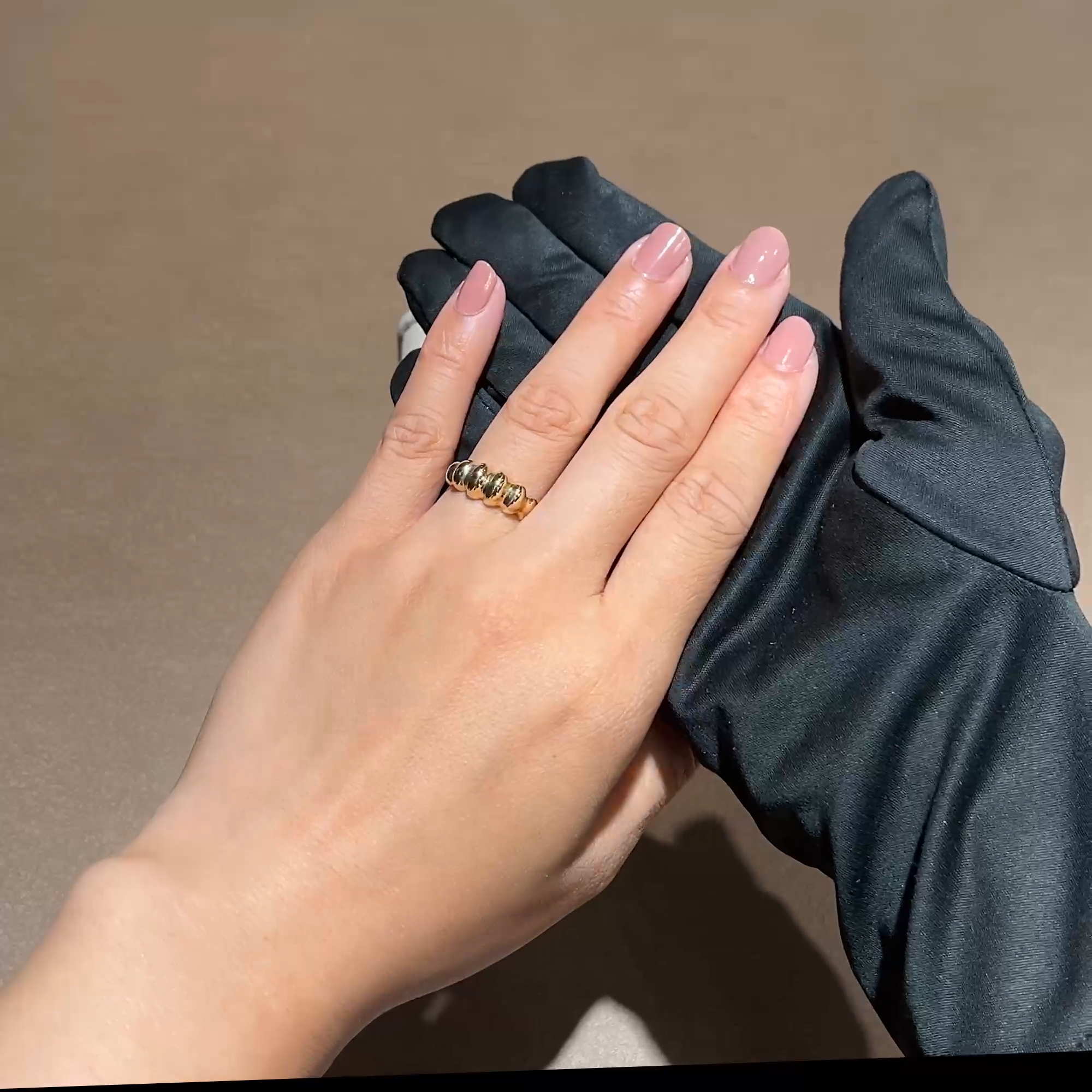 Contemporary Gold Ribbed Bombé Ring in 14ct Yellow Gold