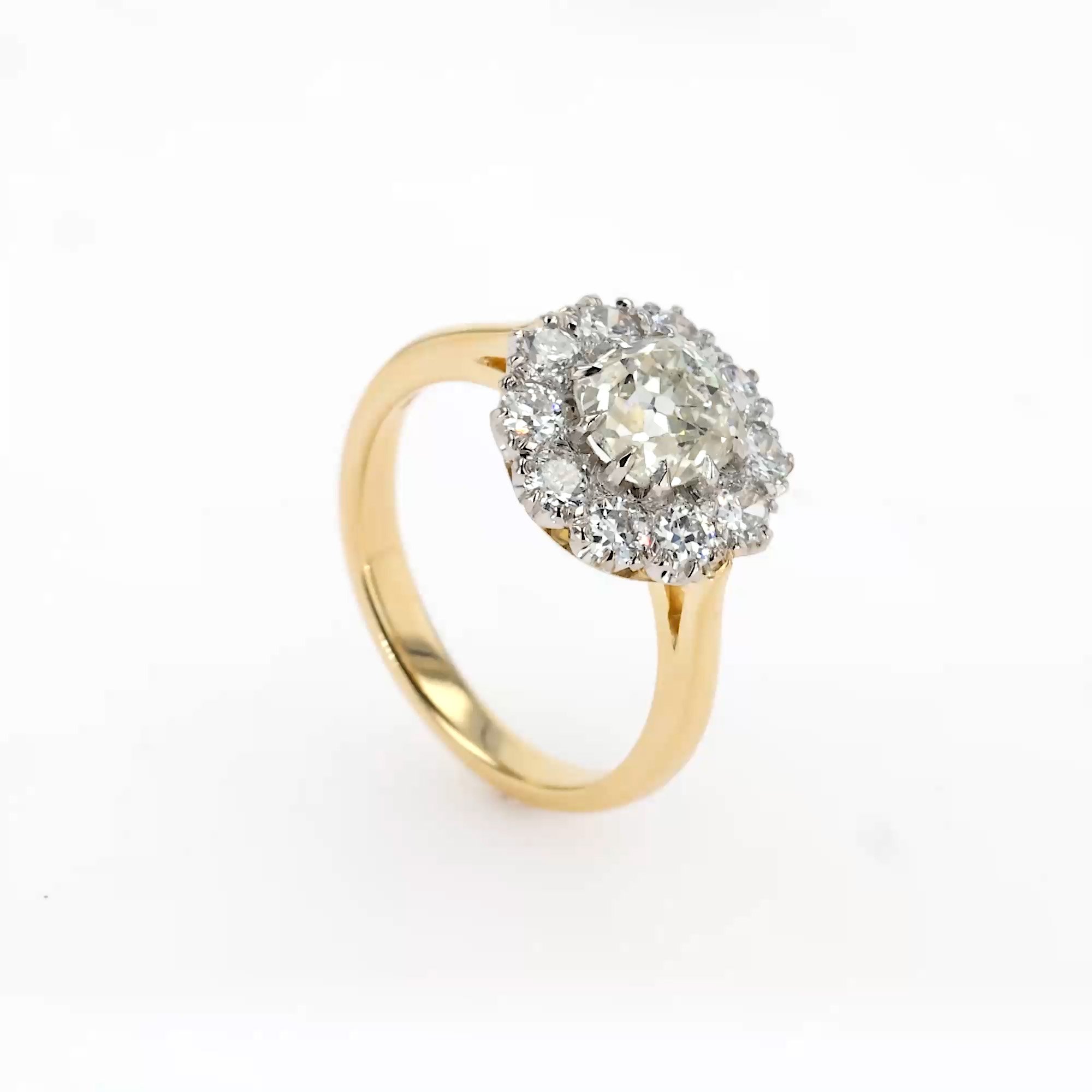 Coronet Old Cut 1.46ct Diamond Cluster Ring in 18ct Yellow Gold and Platinum