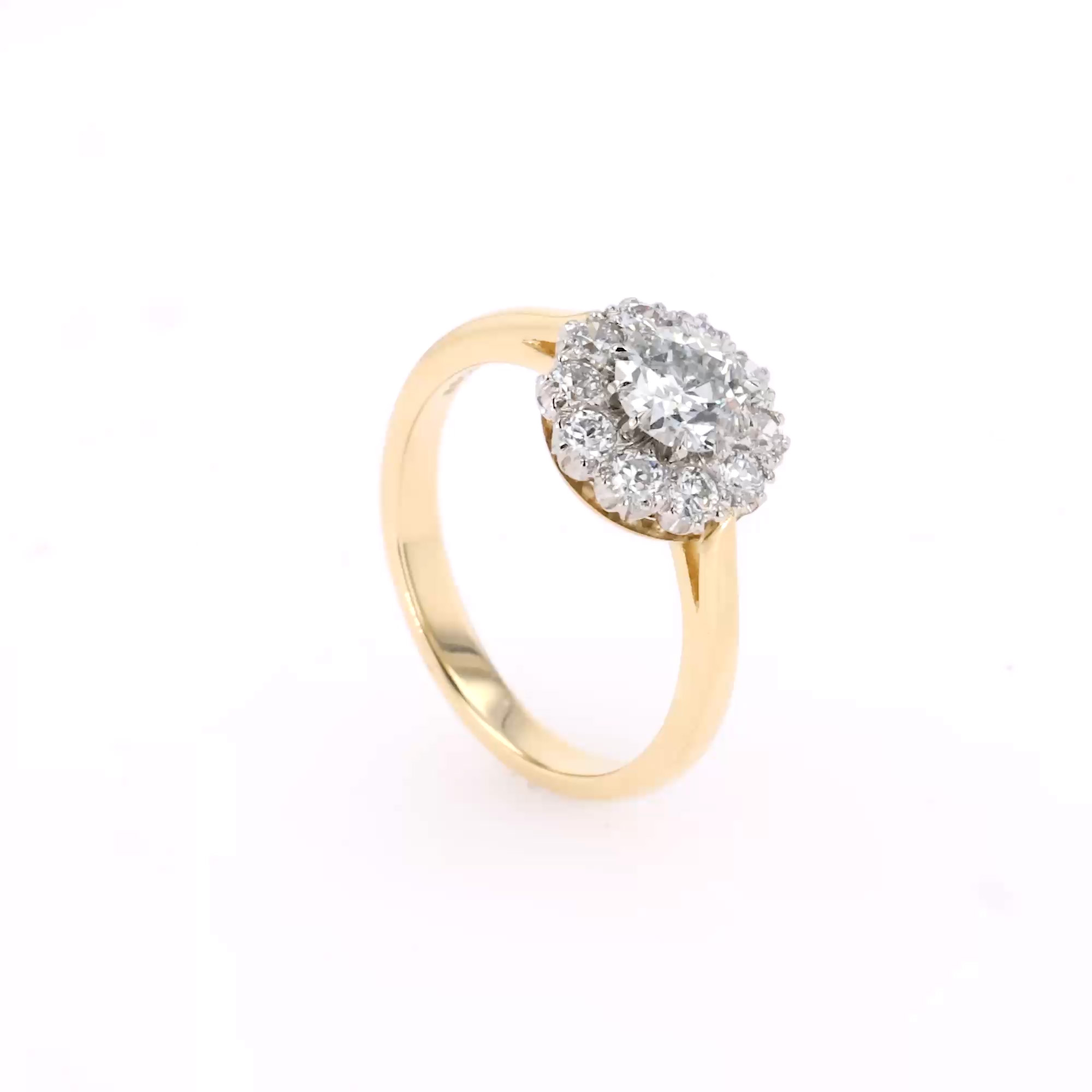 Coronet Old Cut 0.65ct Diamond Cluster Ring in 18ct Yellow Gold & Platinum