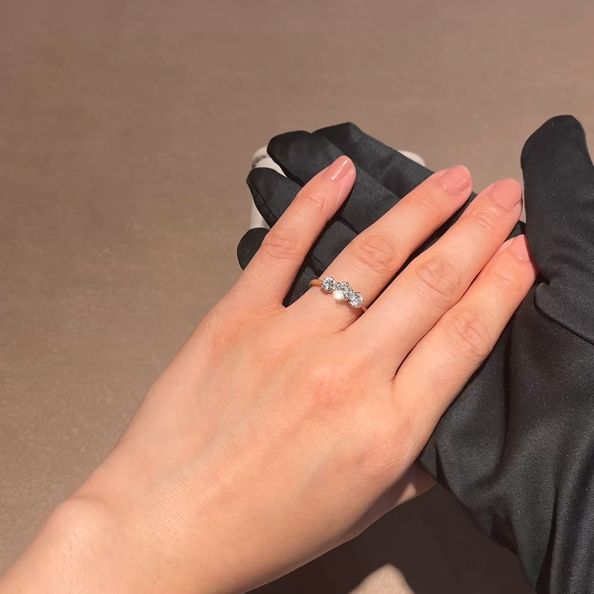 Coronet Old Cut 1.02ct Diamond Three Stone Ring in 18ct Yellow Gold & Platinum