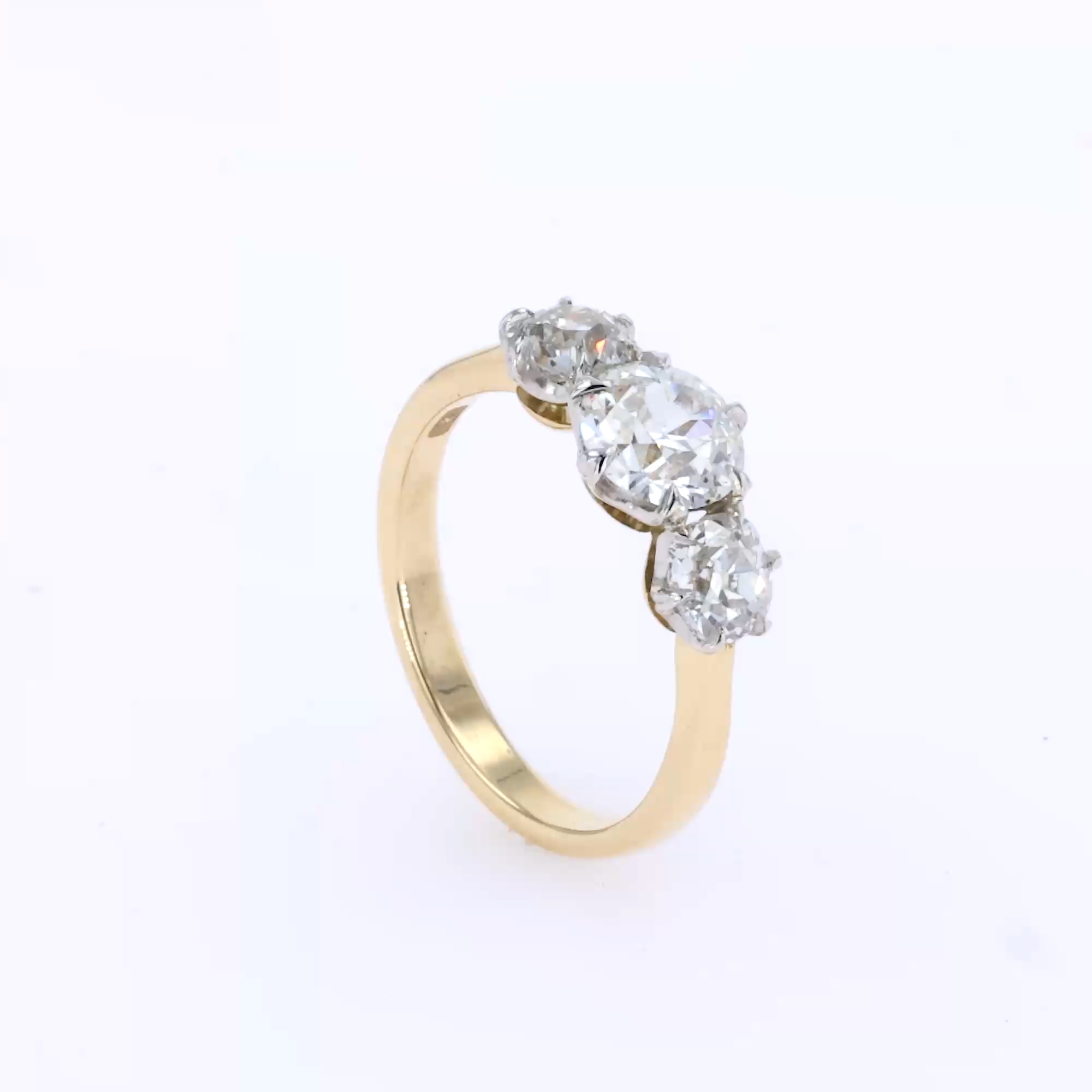 Coronet Old Cut 1.96cts Diamond Three Stone Ring in 18ct Yellow Gold & Platinum
