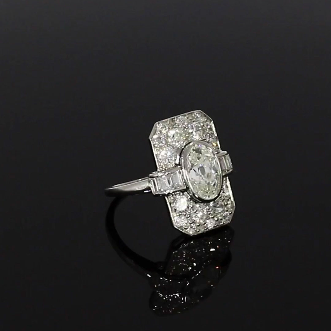 Art Deco Diamond Plaque Ring<br /> 1.70CT in Platinum