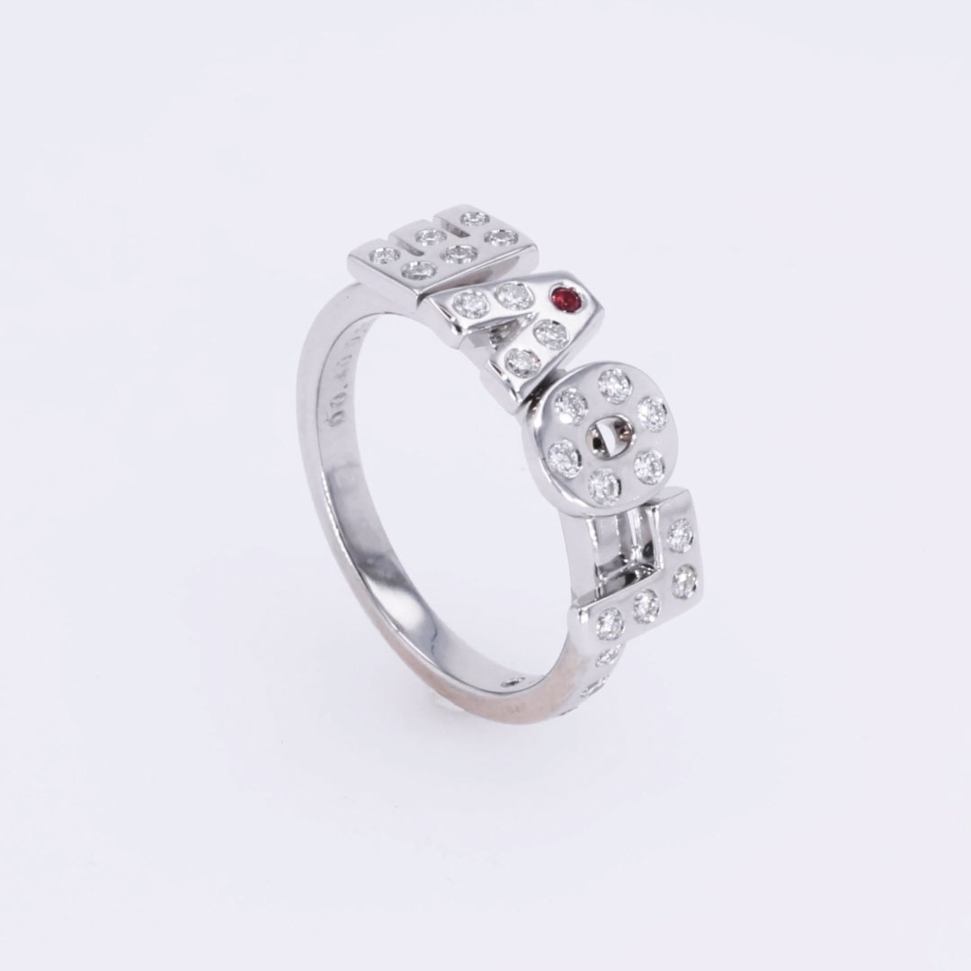 Contemporary Diamond & Ruby LOVE Ring 0.41ct in 18ct White Gold