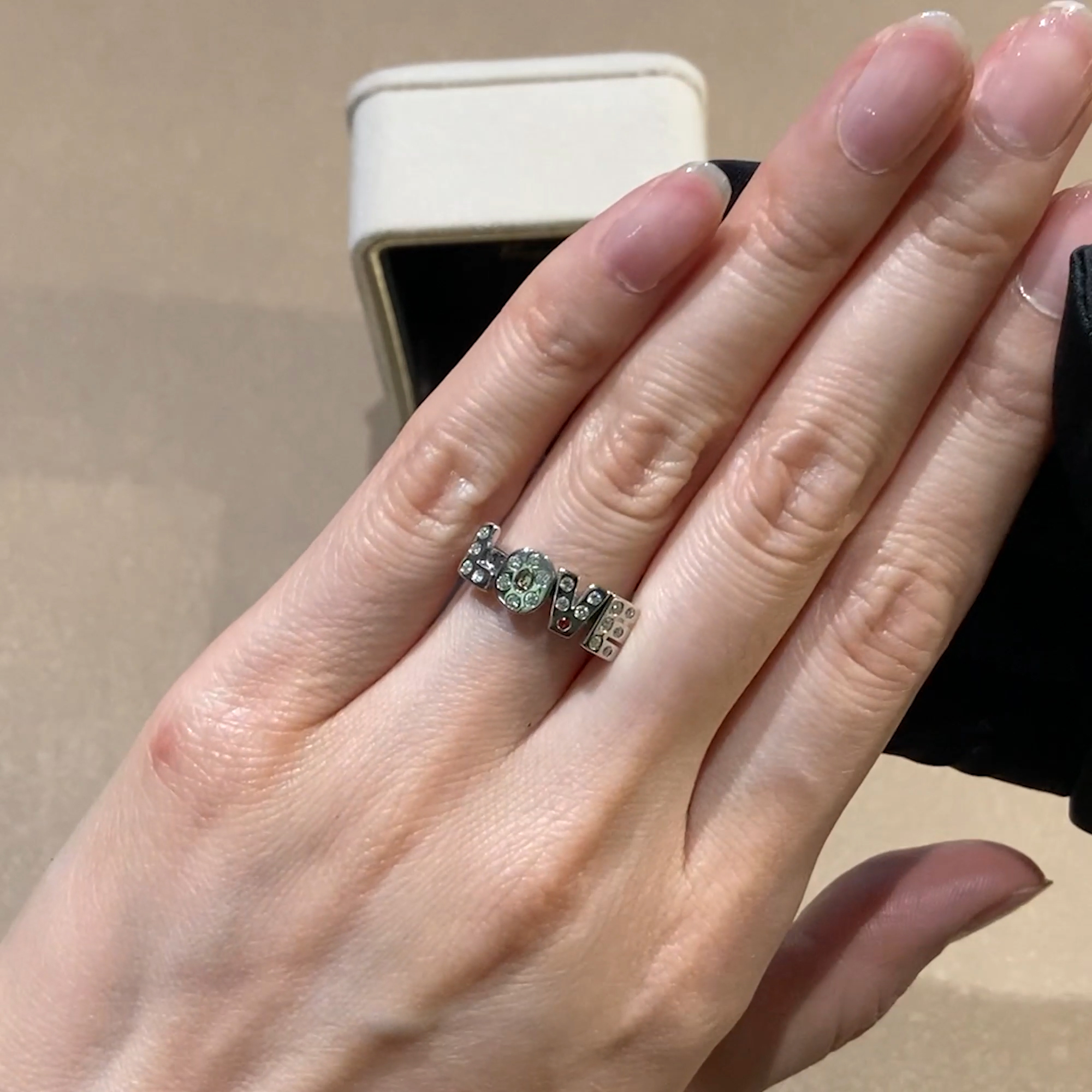 Contemporary Diamond & Ruby LOVE Ring 0.41ct in 18ct White Gold