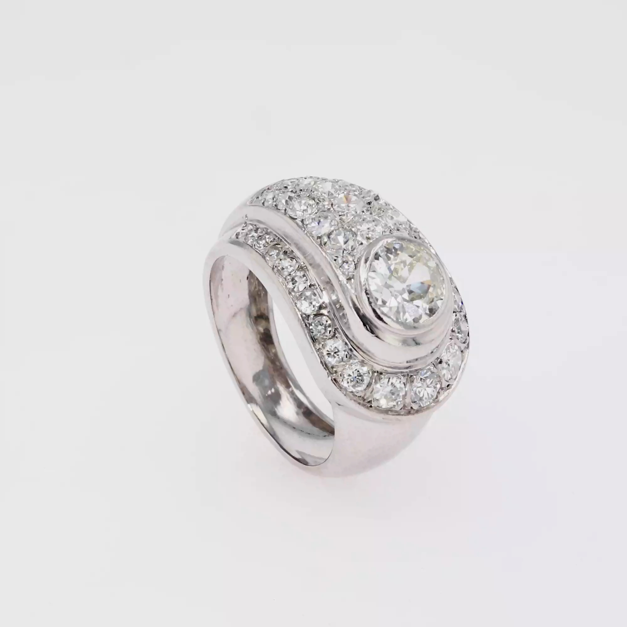 Retro Diamond Bombe Ring in Platinum