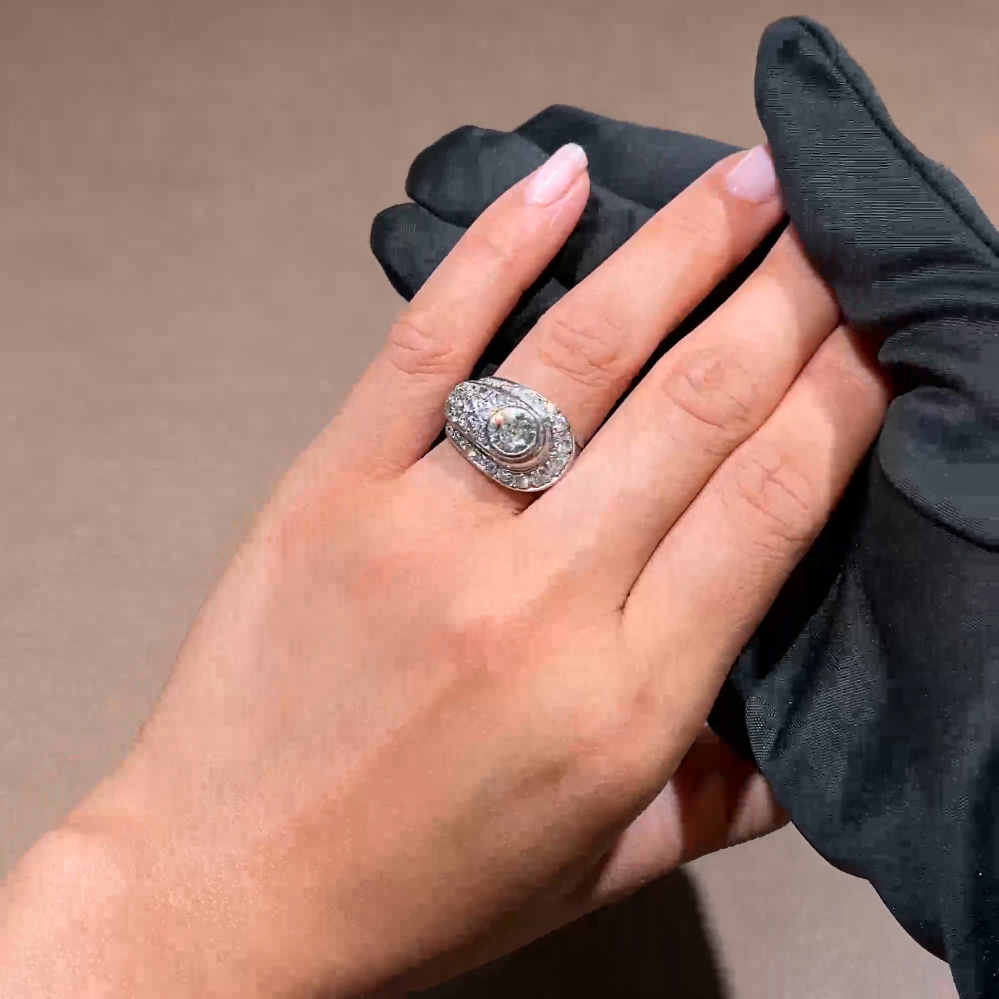 Retro Diamond Bombe Ring in Platinum