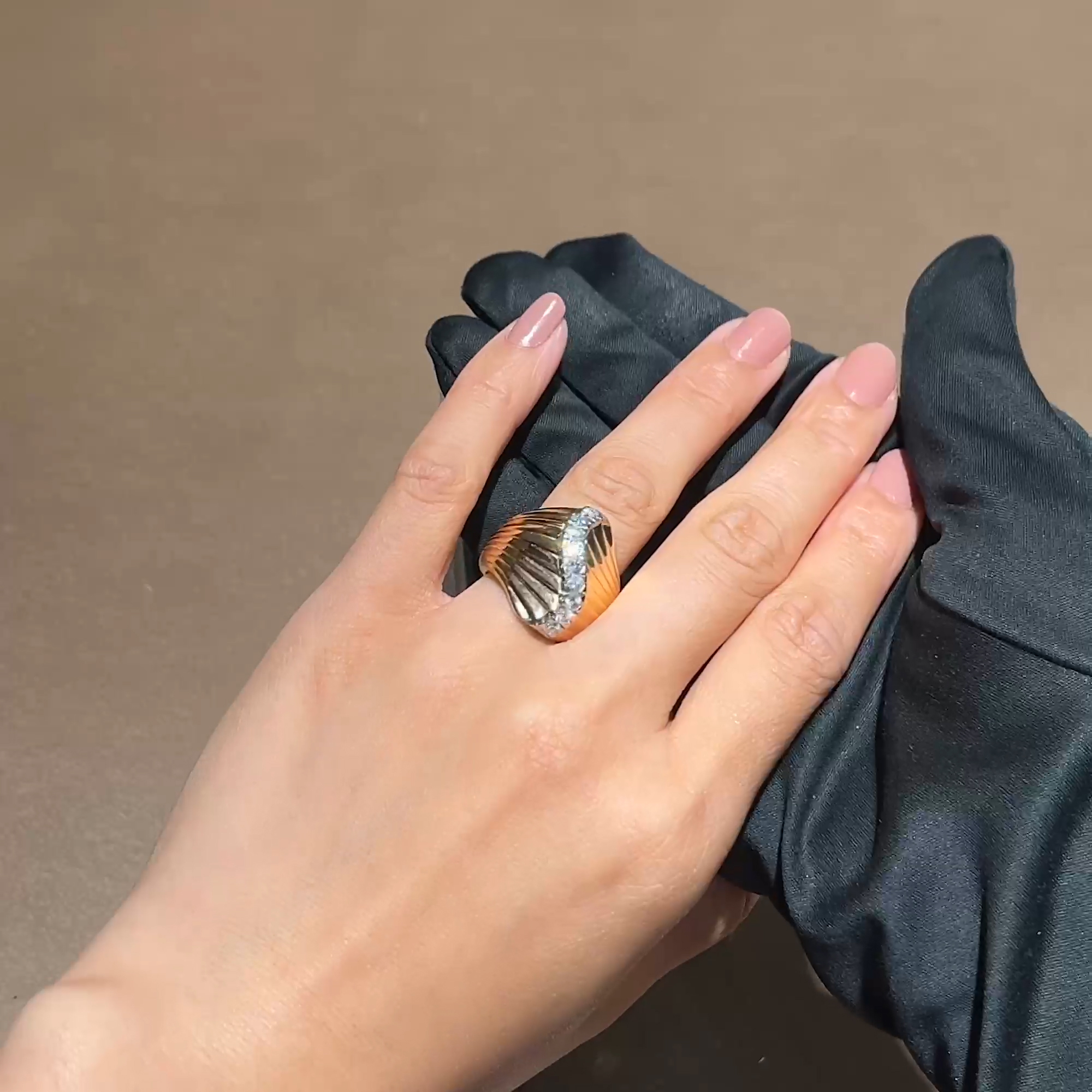 Retro Brilliant Cut Diamond Ring in 18ct Rose Gold and Platinum
