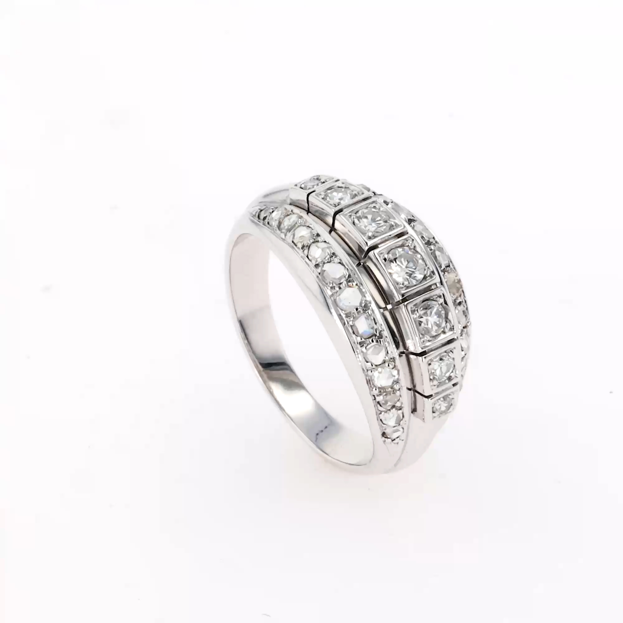 Old Cut Three Row Diamond Ring in 18ct White Gold