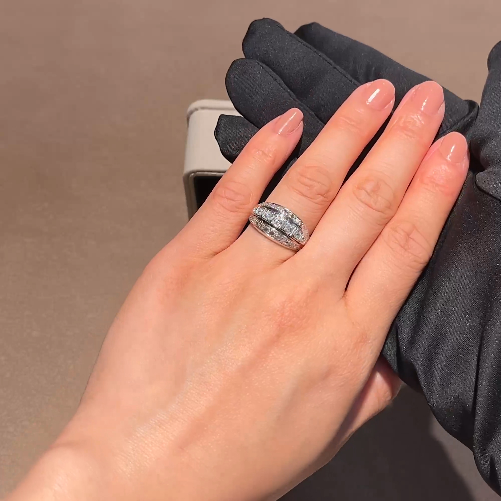 Old Cut Three Row Diamond Ring in 18ct White Gold